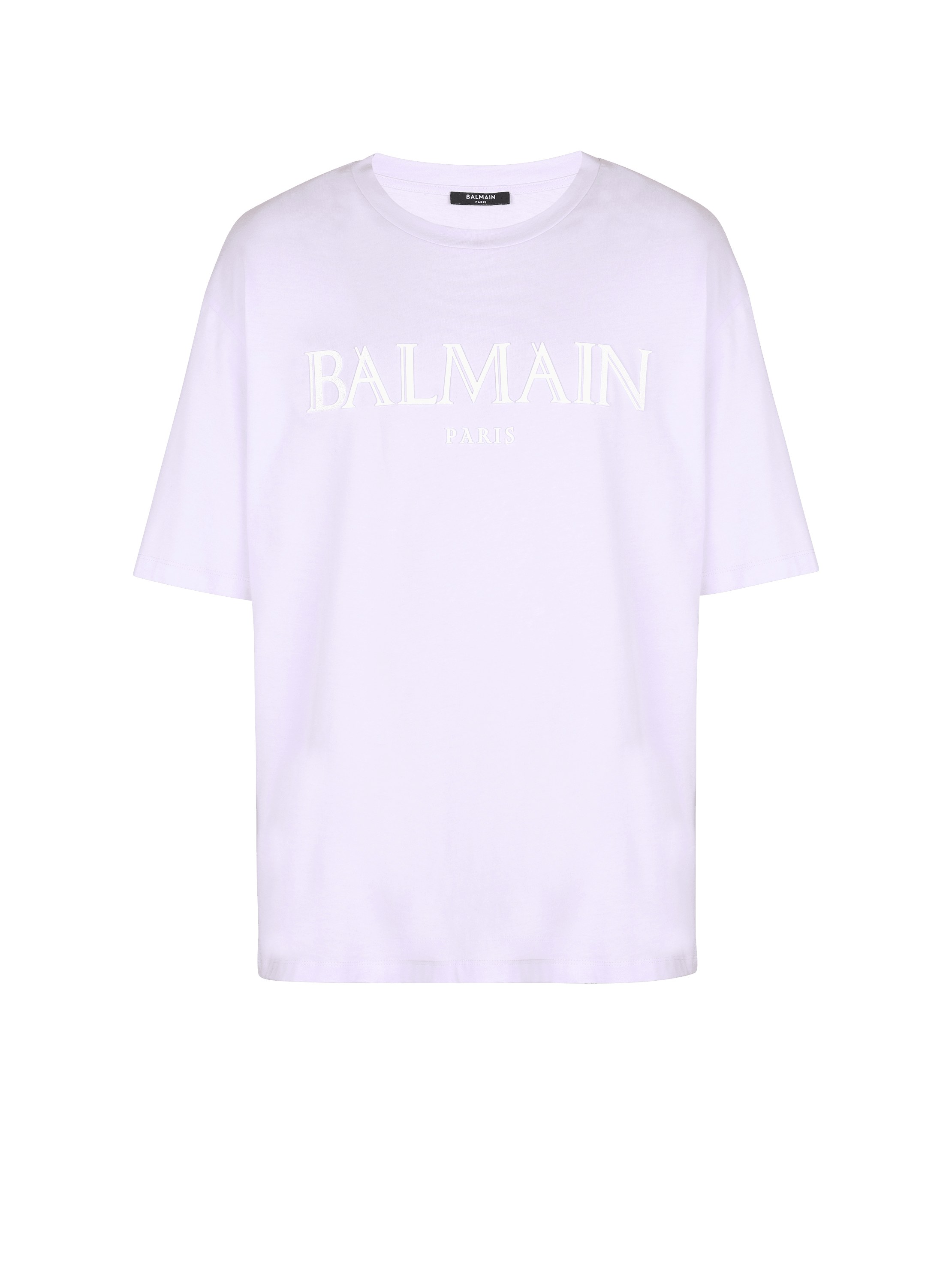 Oversized T-shirt with rubber Roman Balmain logo, purple, hi-res
