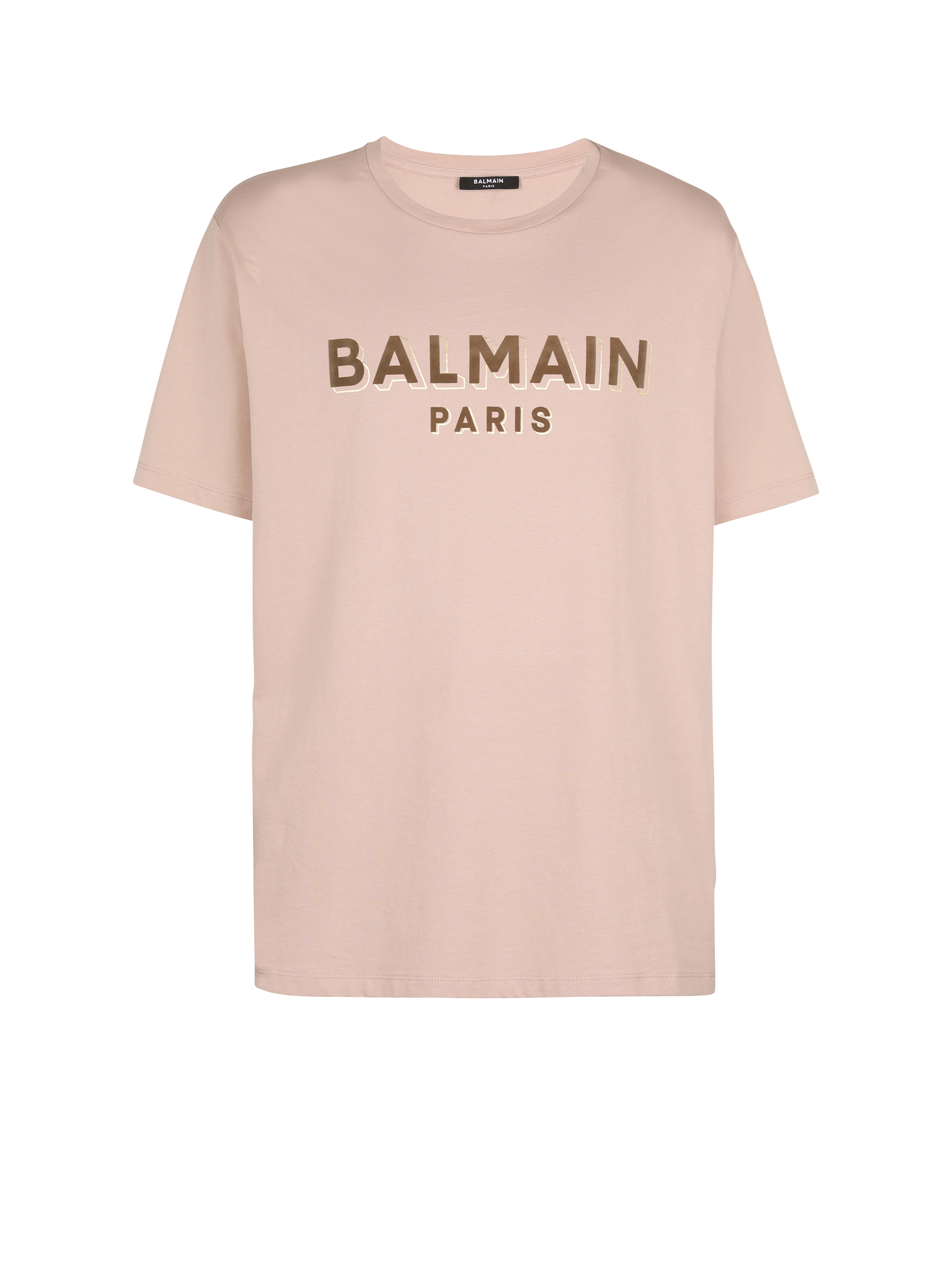 Oversize-T-Shirt mit geflocktem Balmain-Logo, braun, hi-res