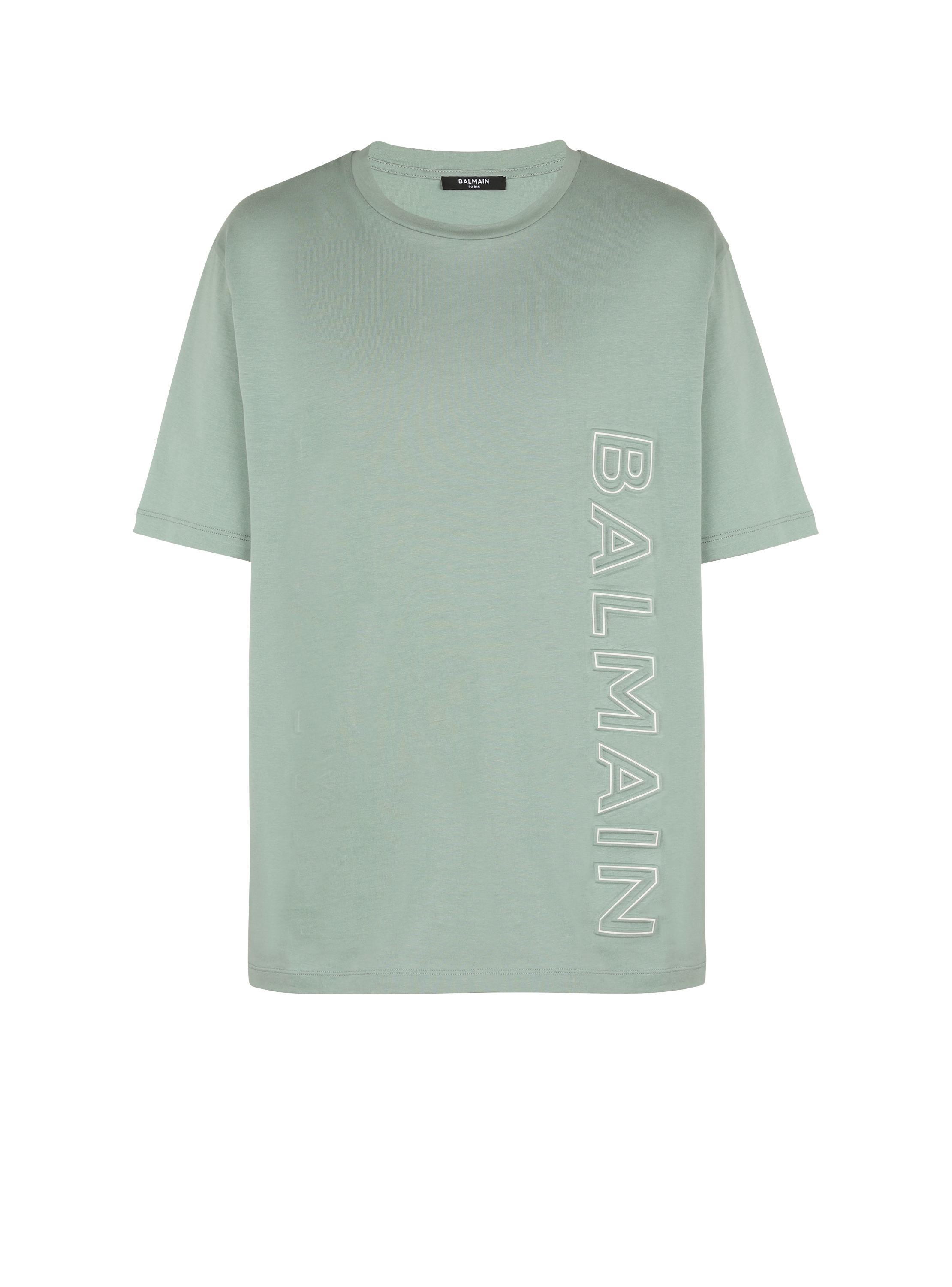 T-shirt oversize à logo Balmain embossé, vert, hi-res
