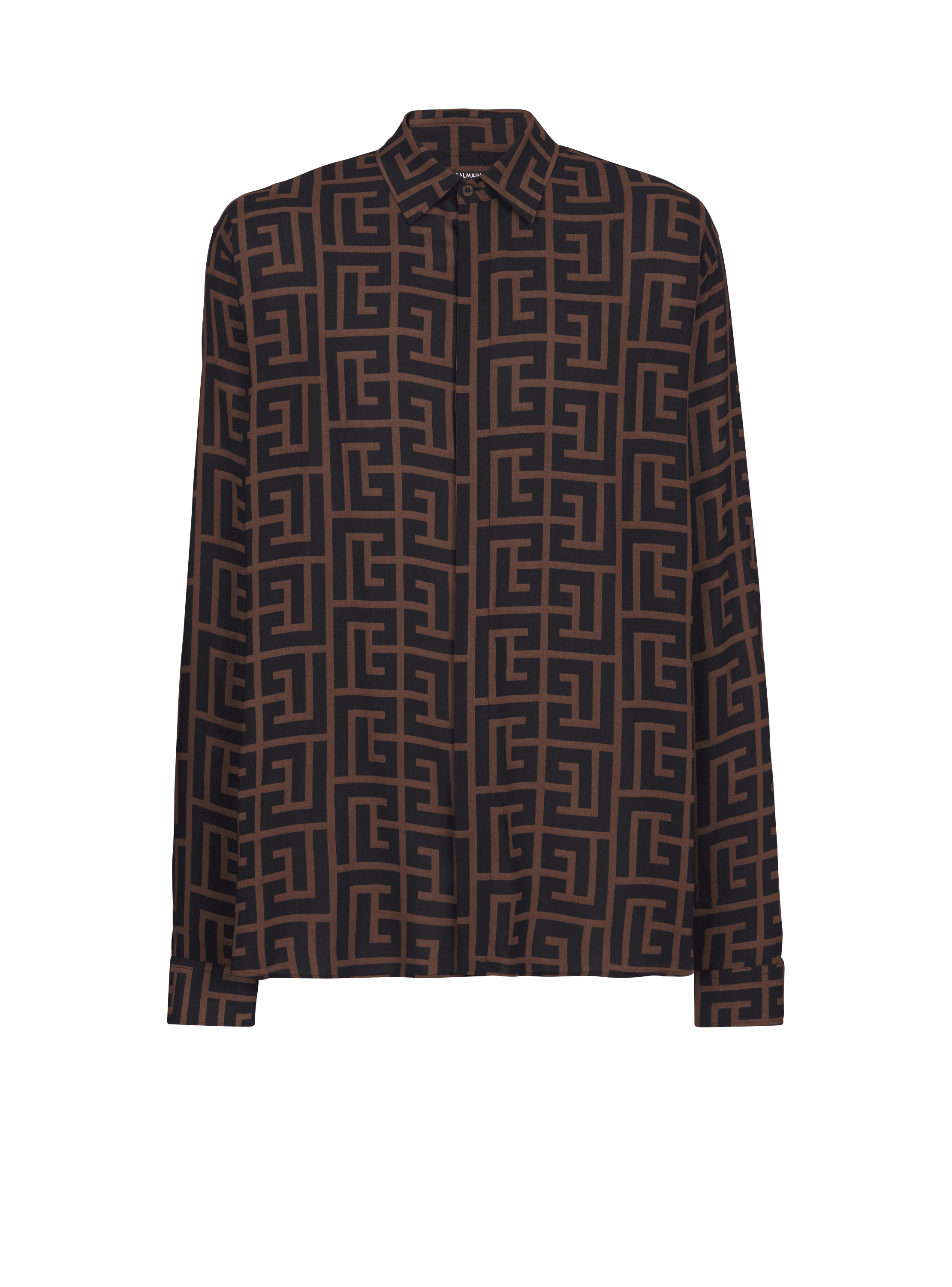 Camisa fluida con monograma, marrón, hi-res