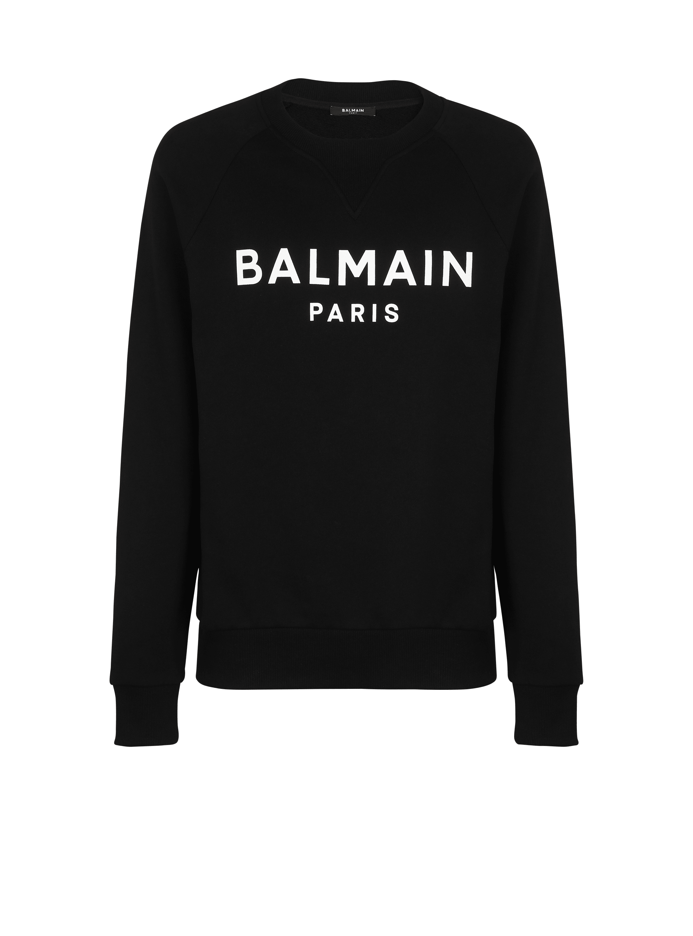 Sweat-shirt en coton imprimé logo Balmain, noir, hi-res