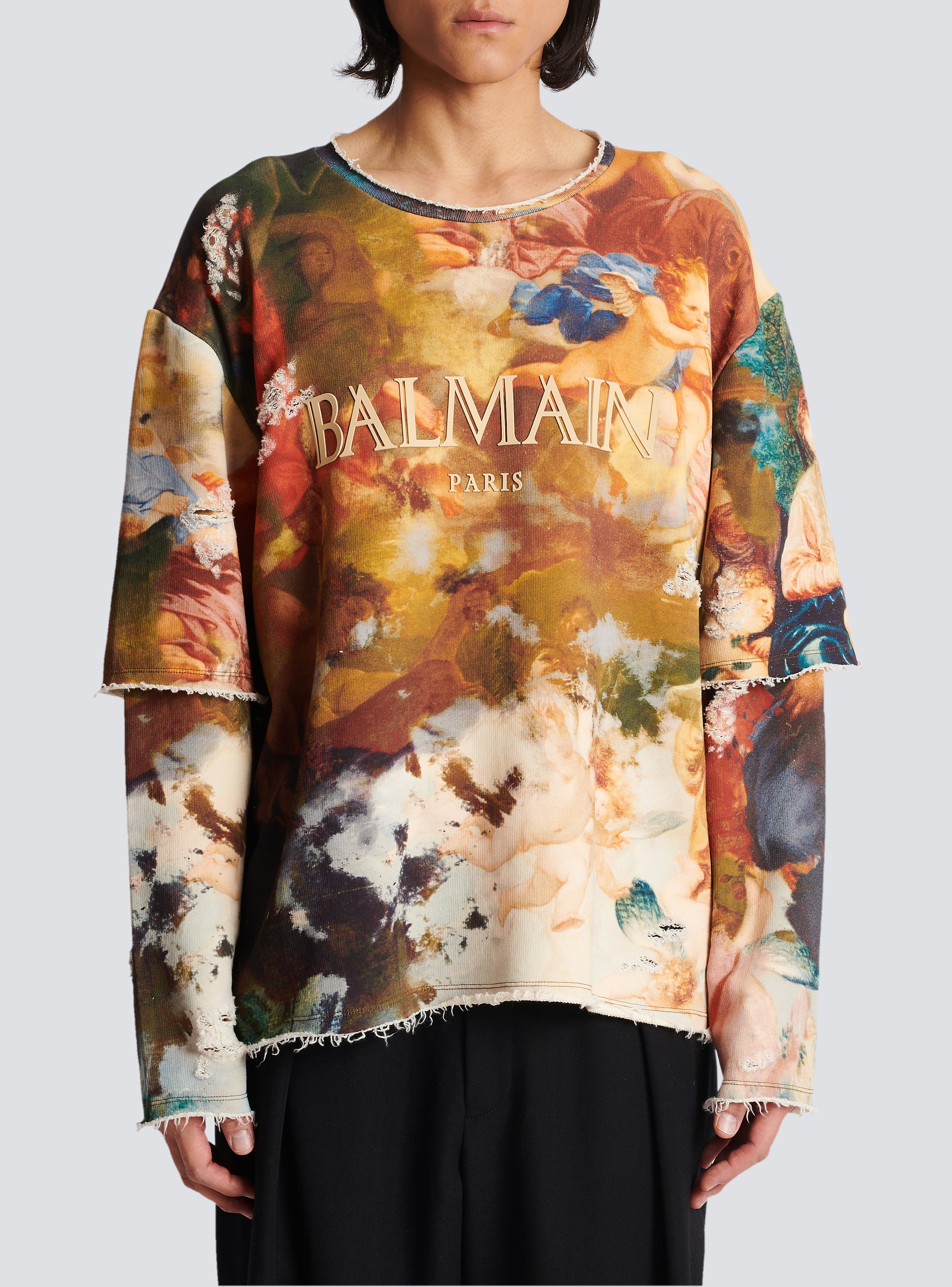 Sky print trompe-l'oeil sweatshirt multicolor - Men | BALMAIN