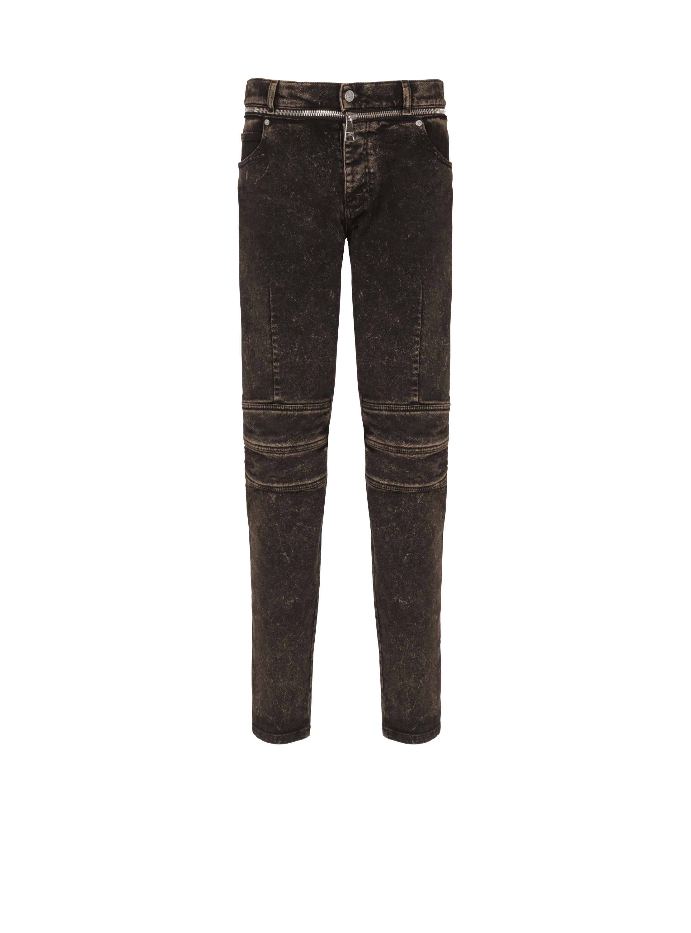 Jeans slim-fit con cintura a zip, nero, hi-res