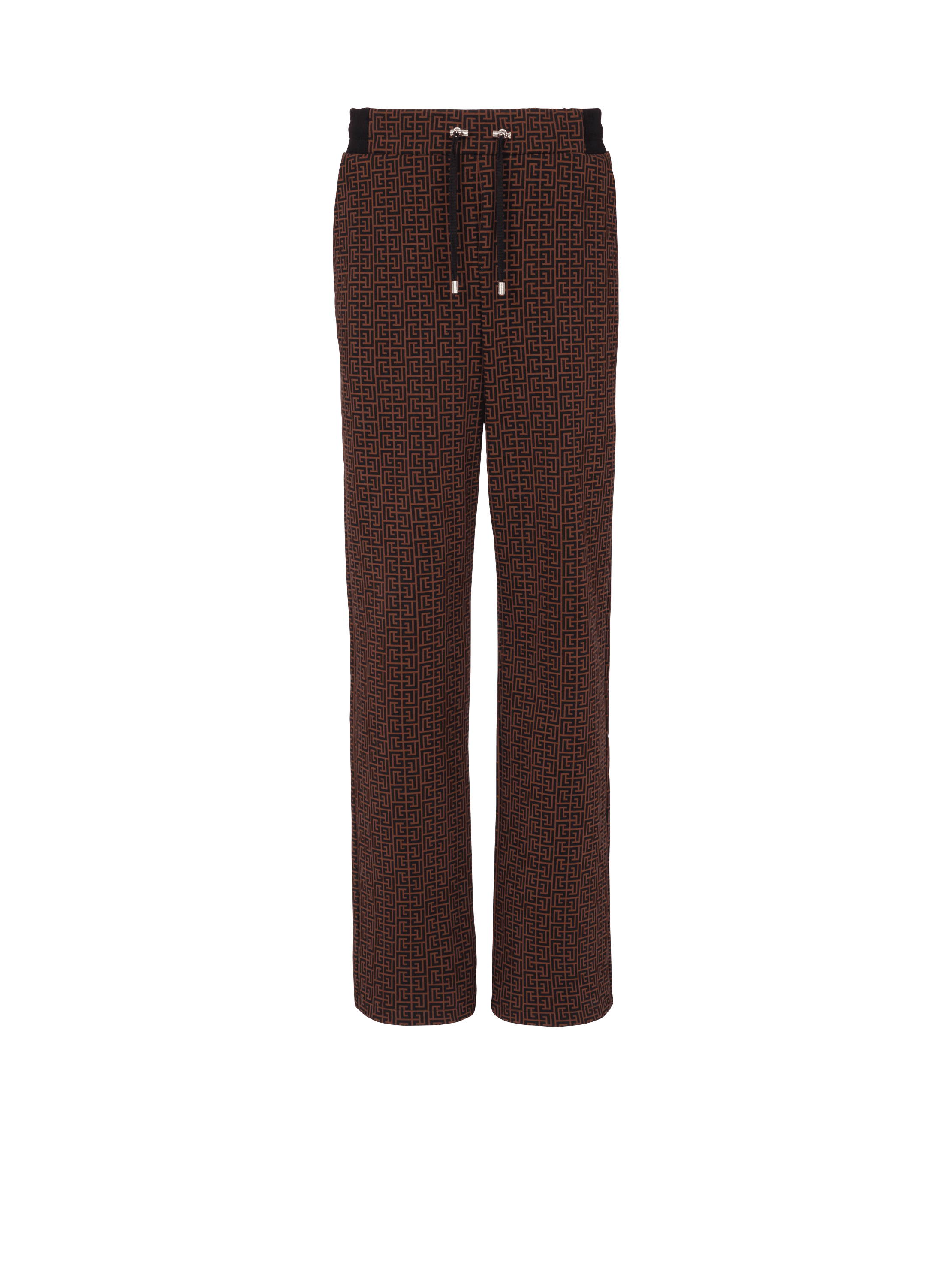 Pantalón efecto pijama con monograma, marrón, hi-res