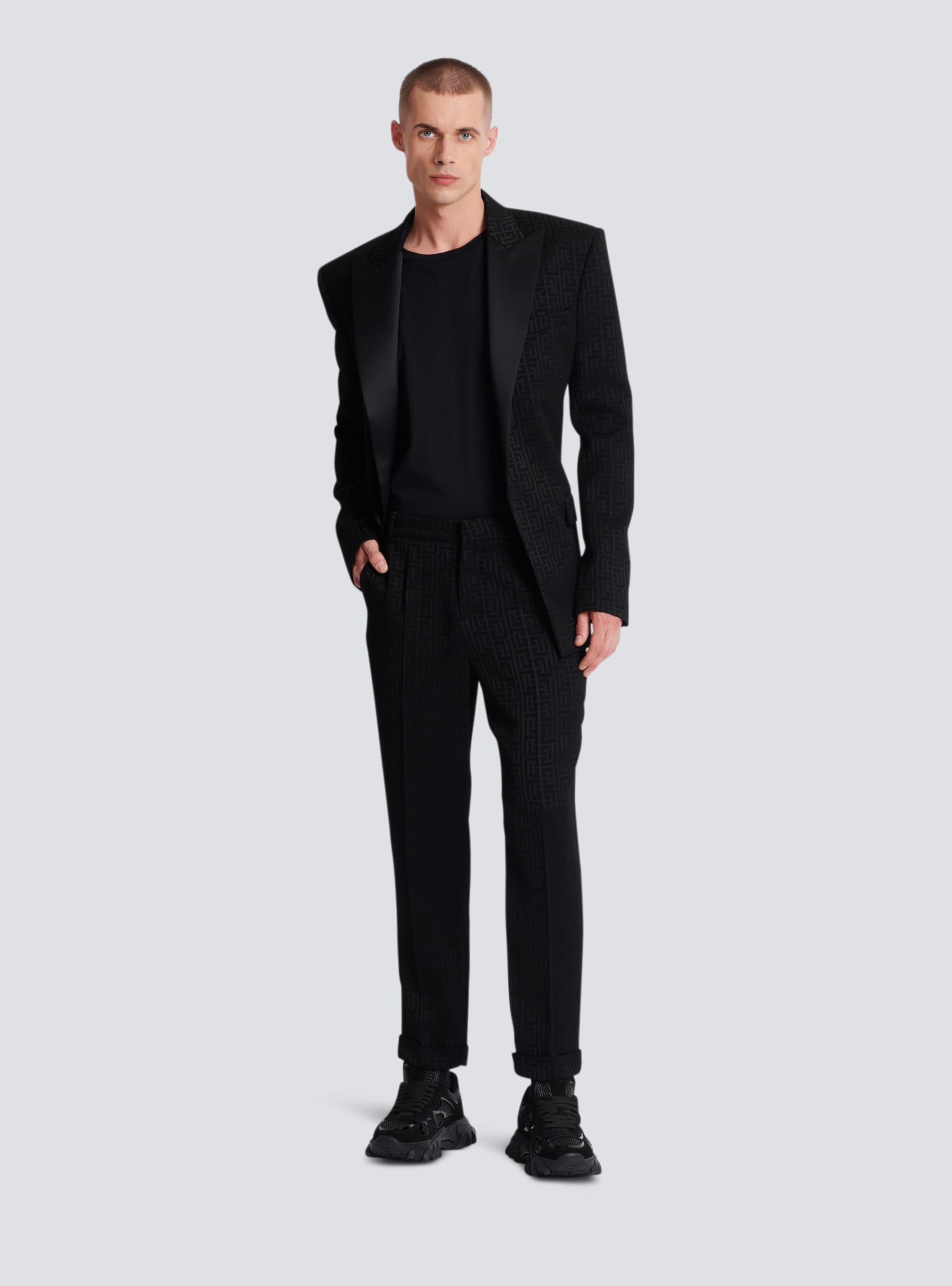 Balmain monogram-jacquard wool trousers - Black