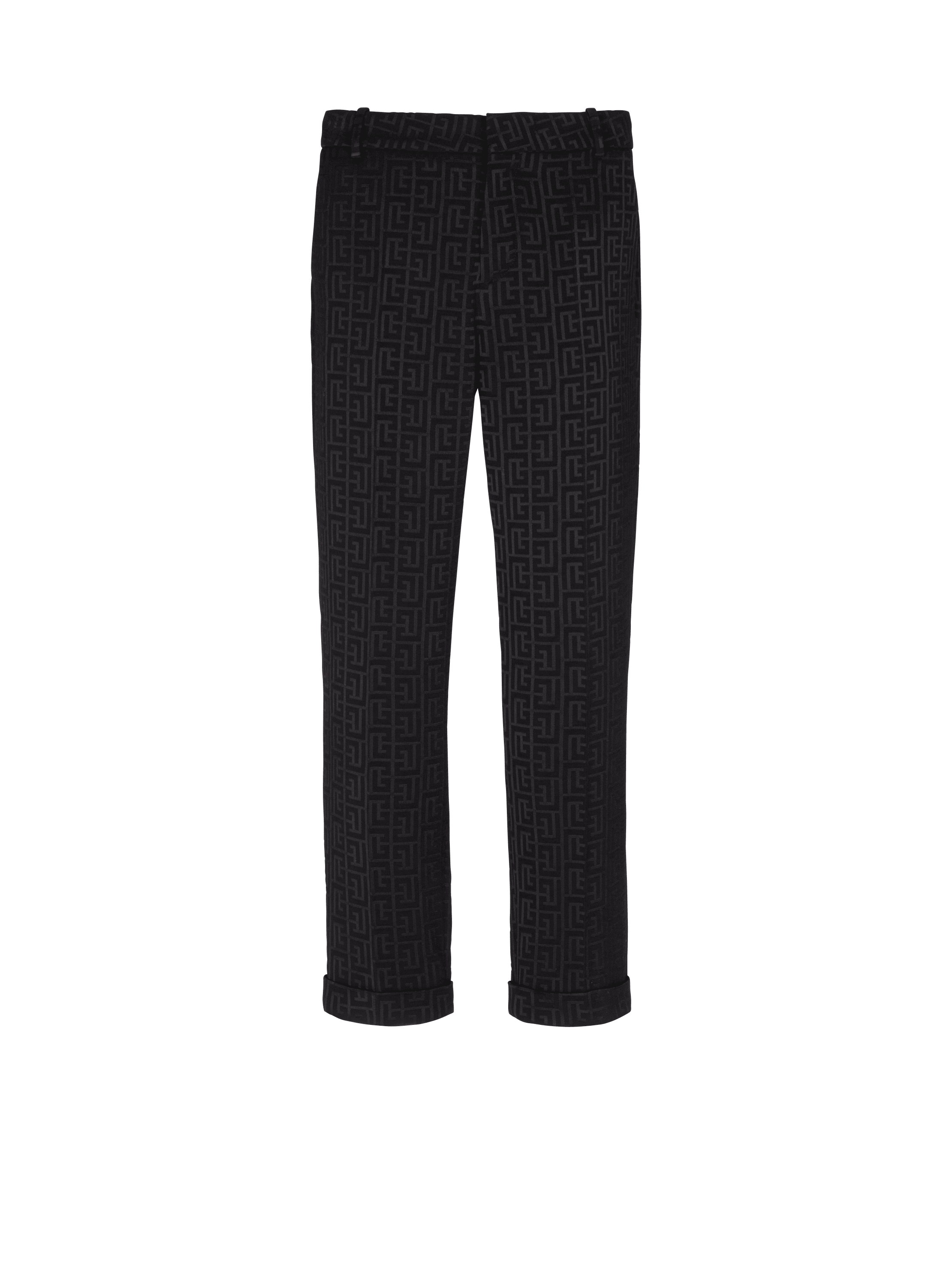 Pantalones de traje con monograma de jacquard, negro, hi-res