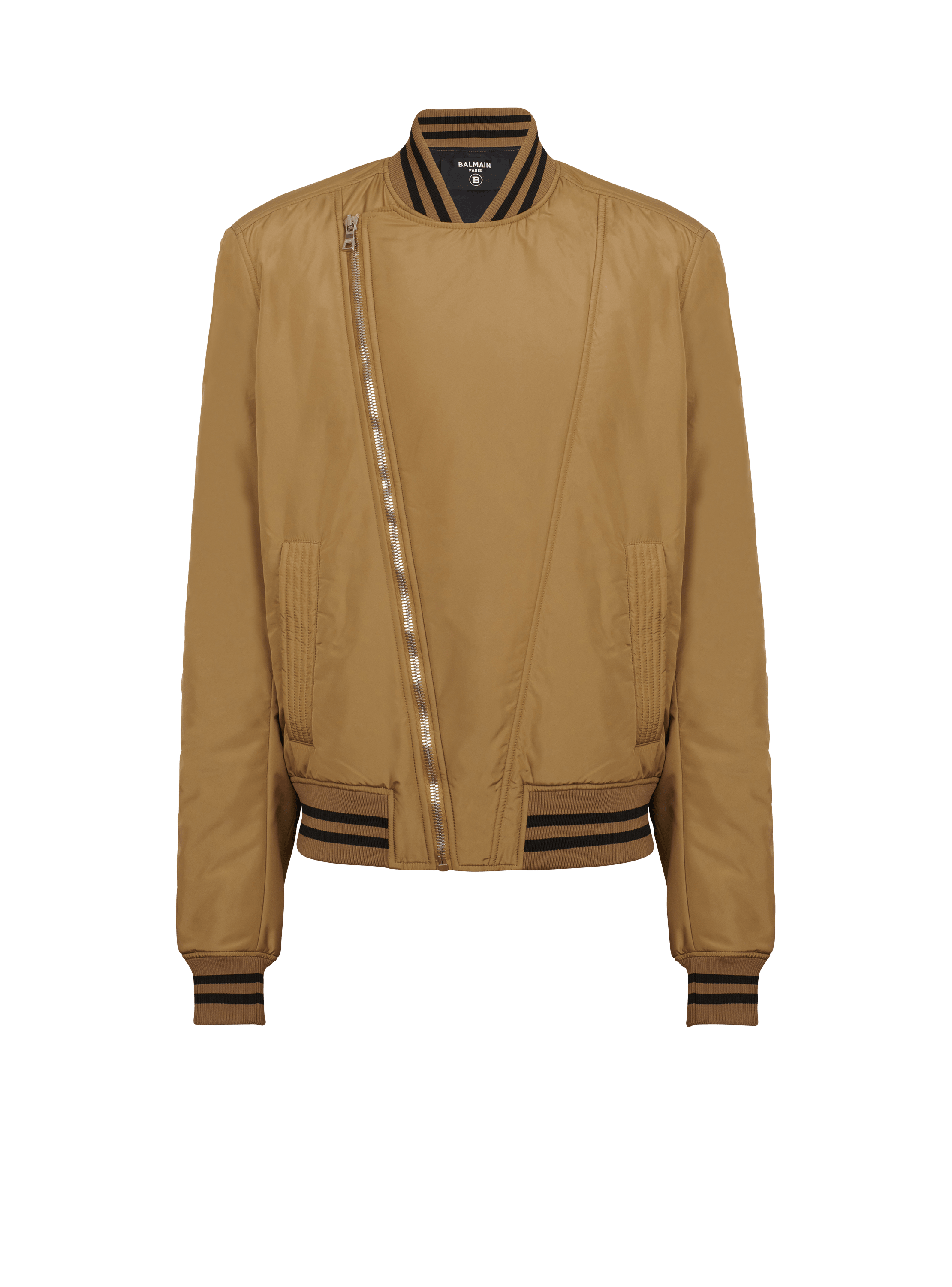 Nylon bomber jacket with printed logo, khaki, hi-res