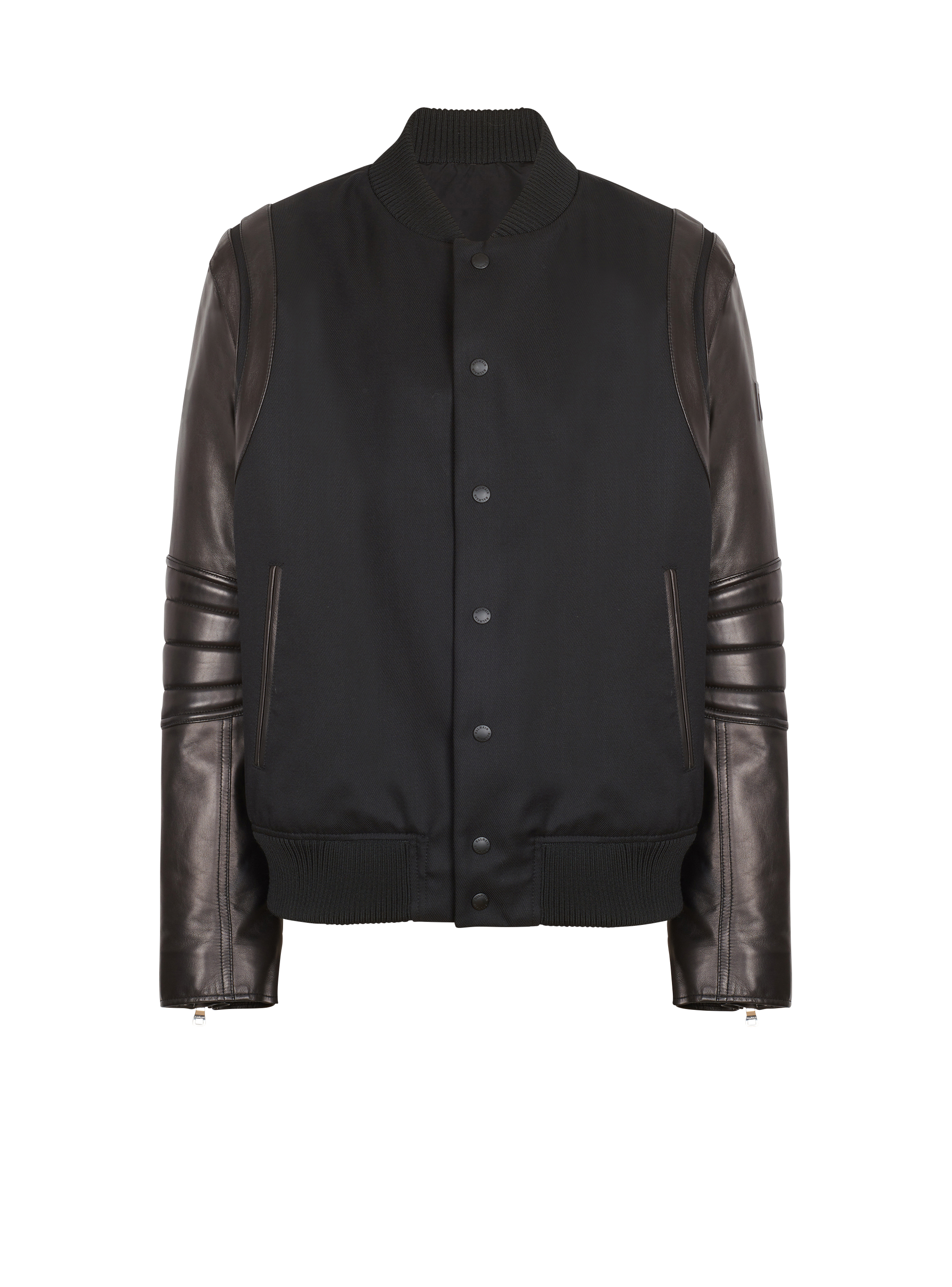 Men's Varsity Wool Leather Bomber Jacket in Black