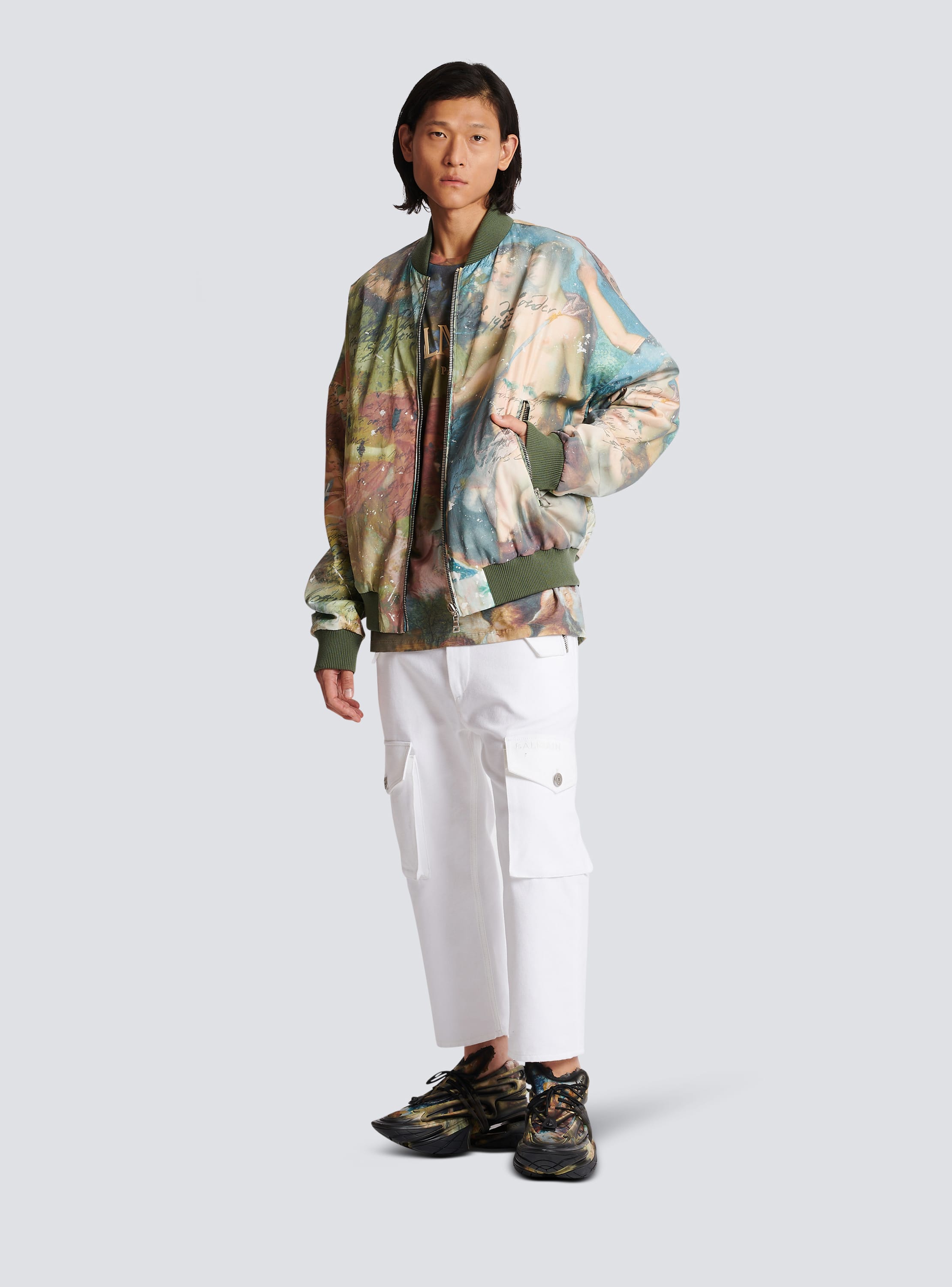 Sky print reversible bomber jacket