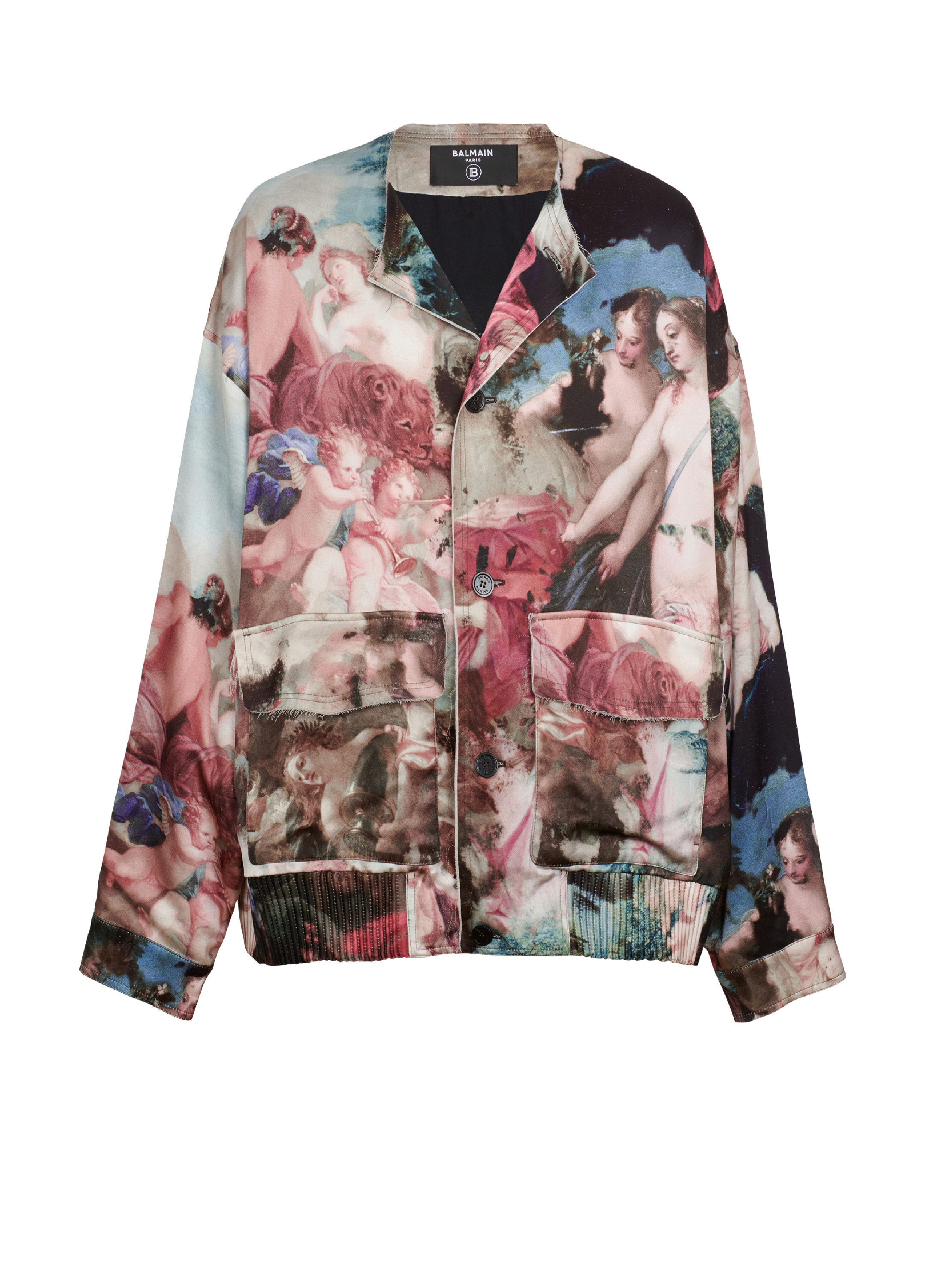 Teddyjacke aus Satin mit Pastell-Print