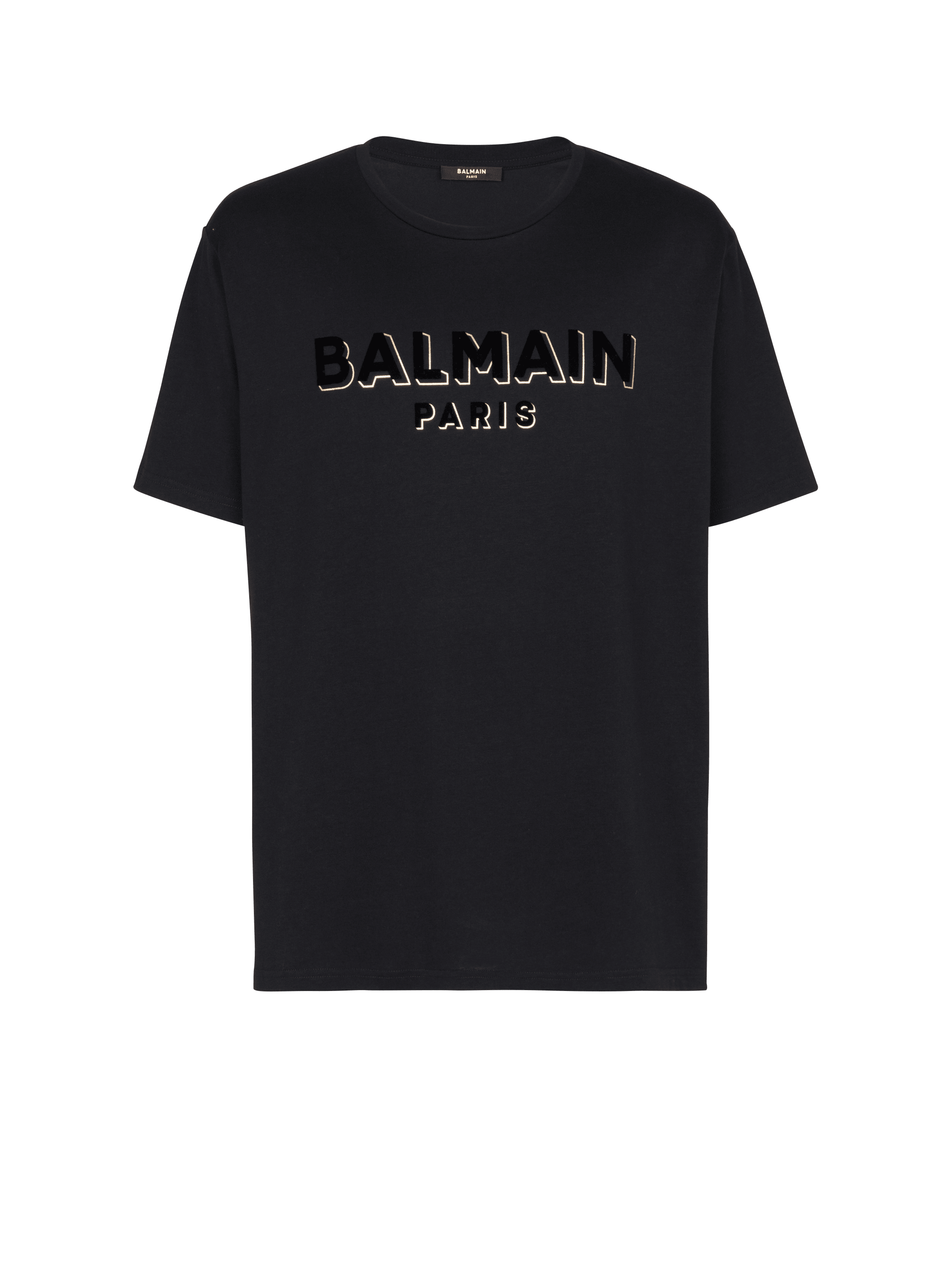 Oversized cotton T-shirt with textured Balmain logo, black, hi-res