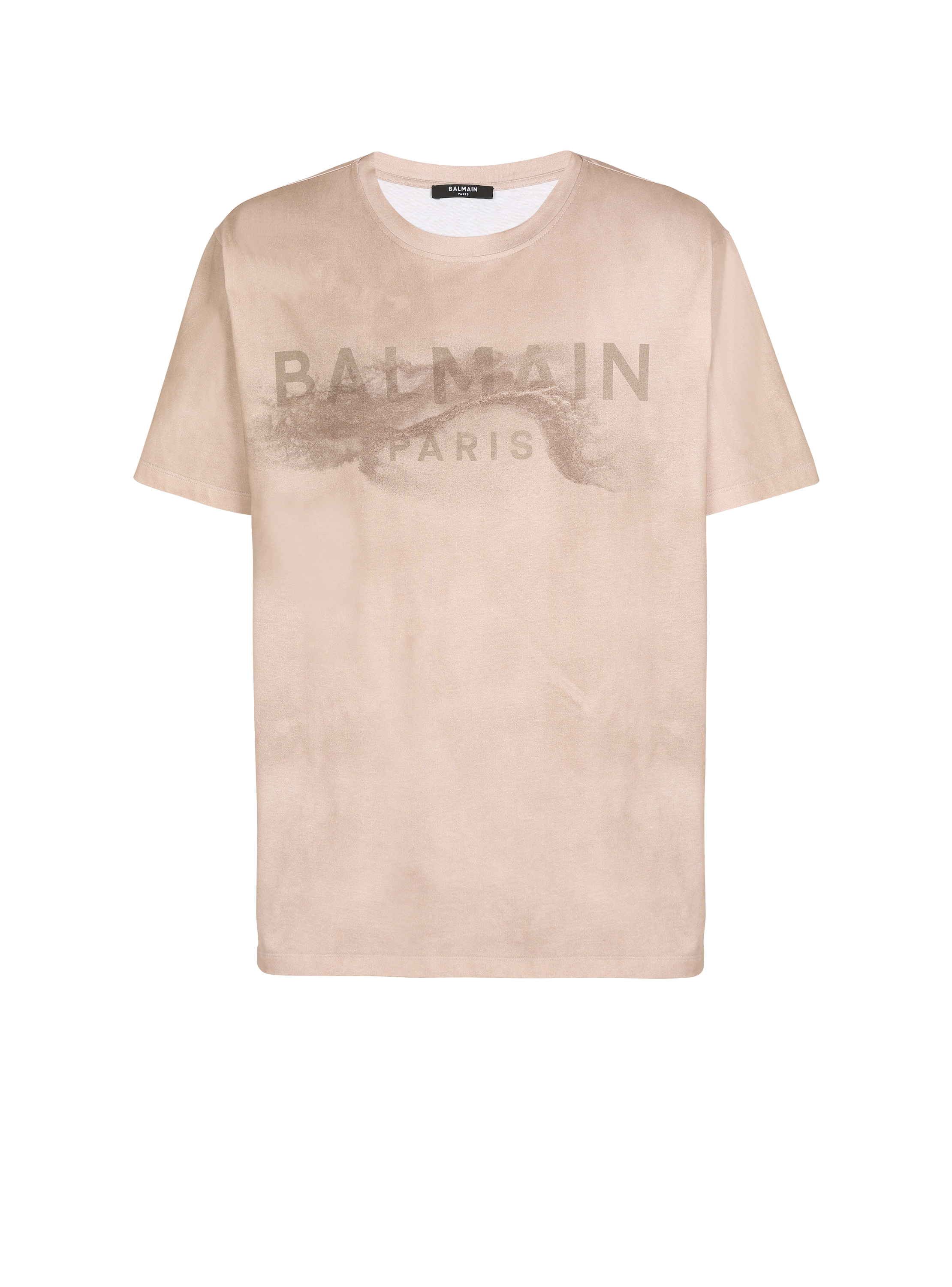 T-shirt in eco-responsible cotton with Balmain Paris desert logo, beige, hi-res