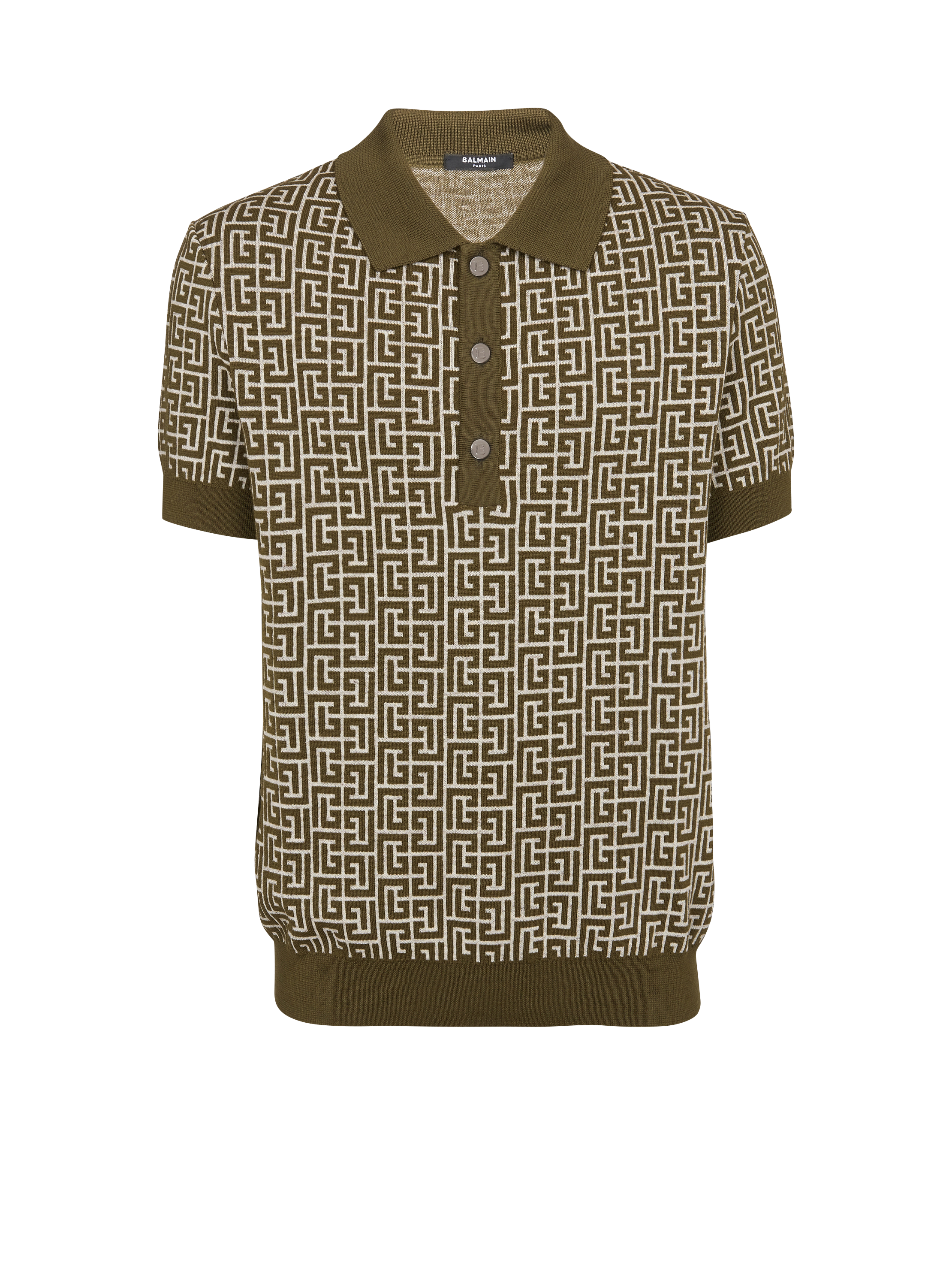 Wool polo shirt with monogram, khaki, hi-res