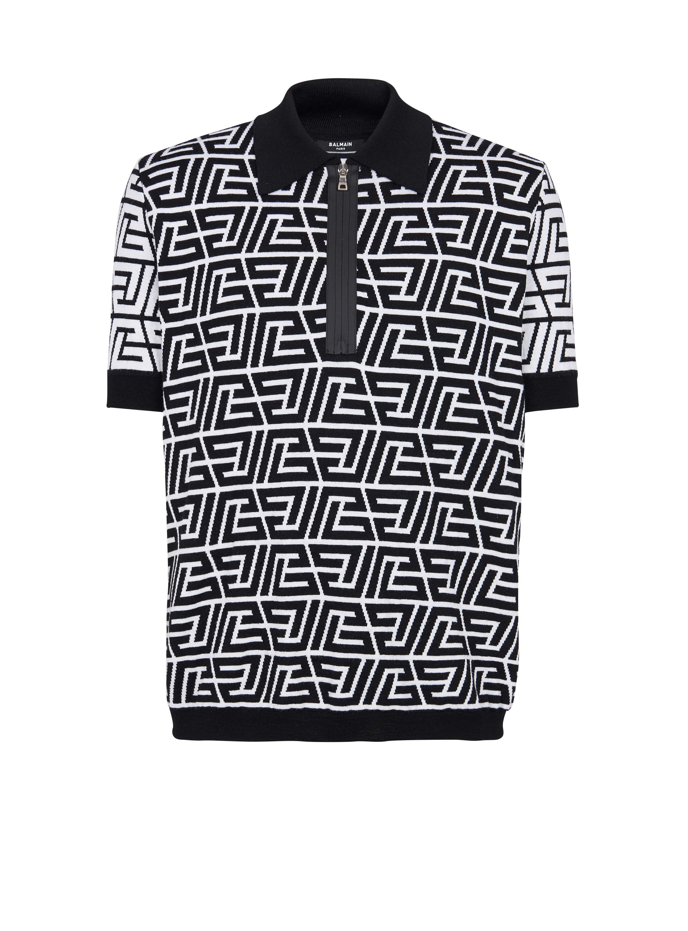 Cotton polo shirt with pyramid monogram, black, hi-res