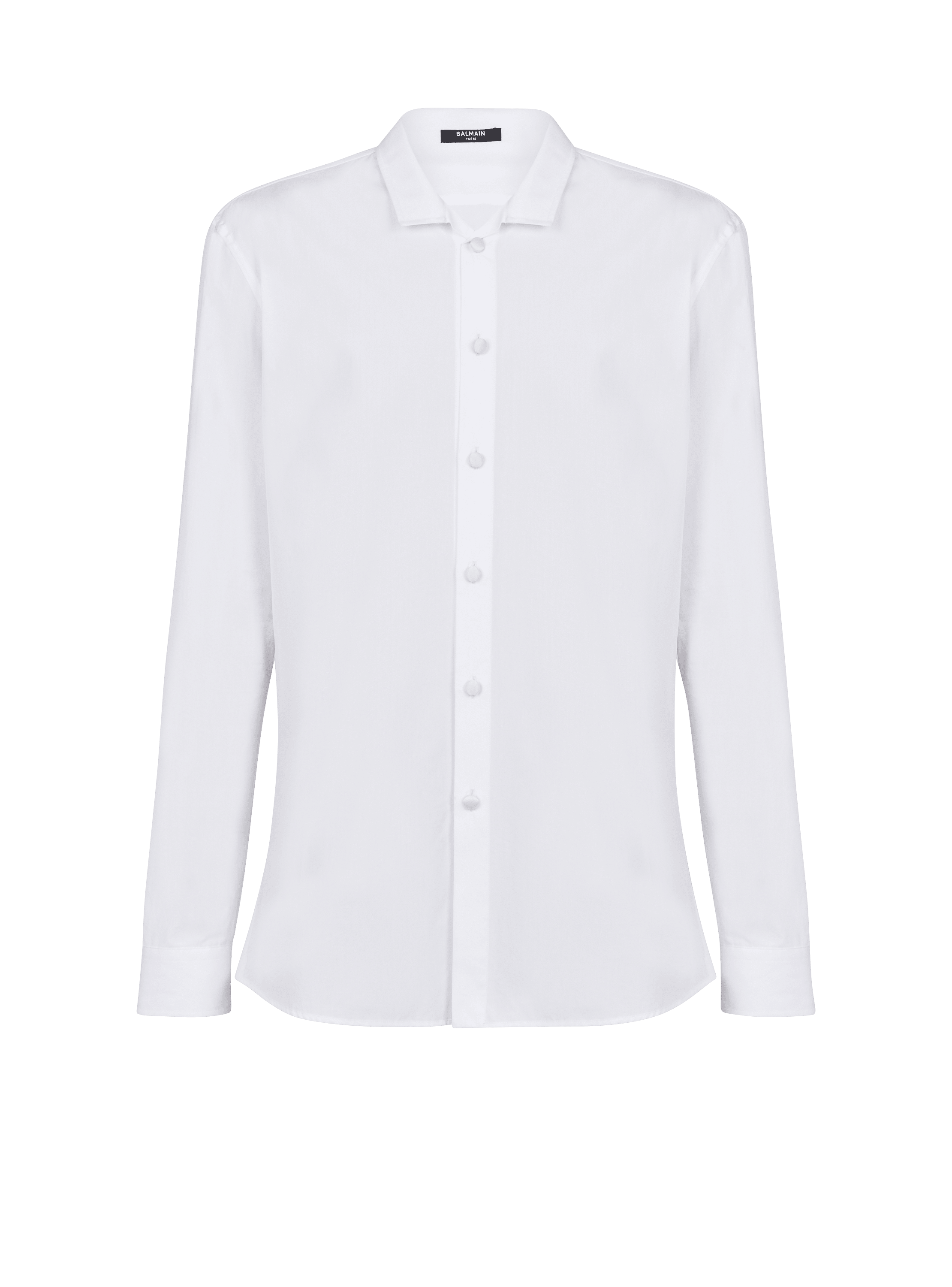 Chemise en coton à boutons recouverts de satin, blanc, hi-res