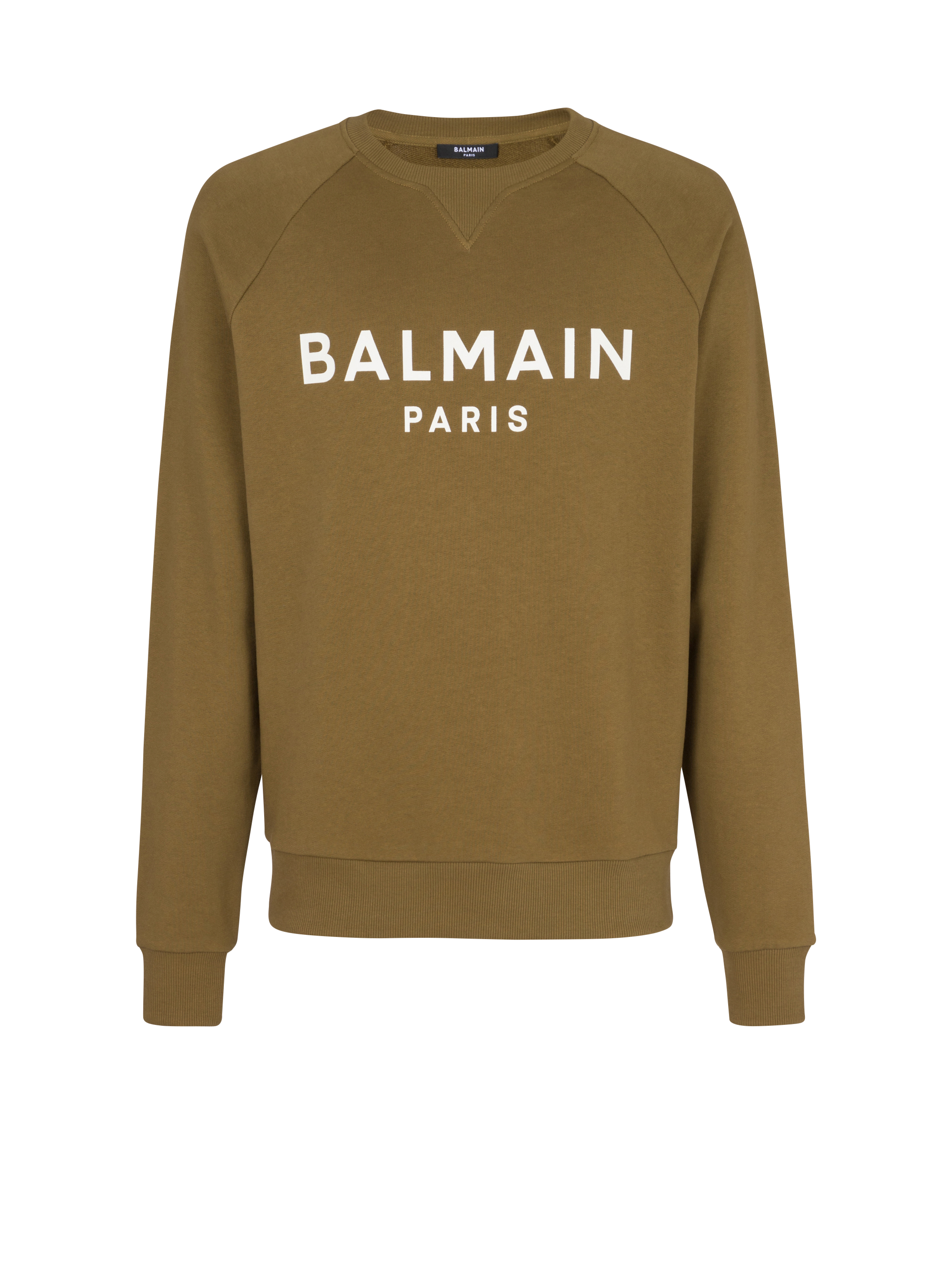 Sweatshirt aus Baumwolle mit aufgedrucktem Balmain-Logo, khaki, hi-res