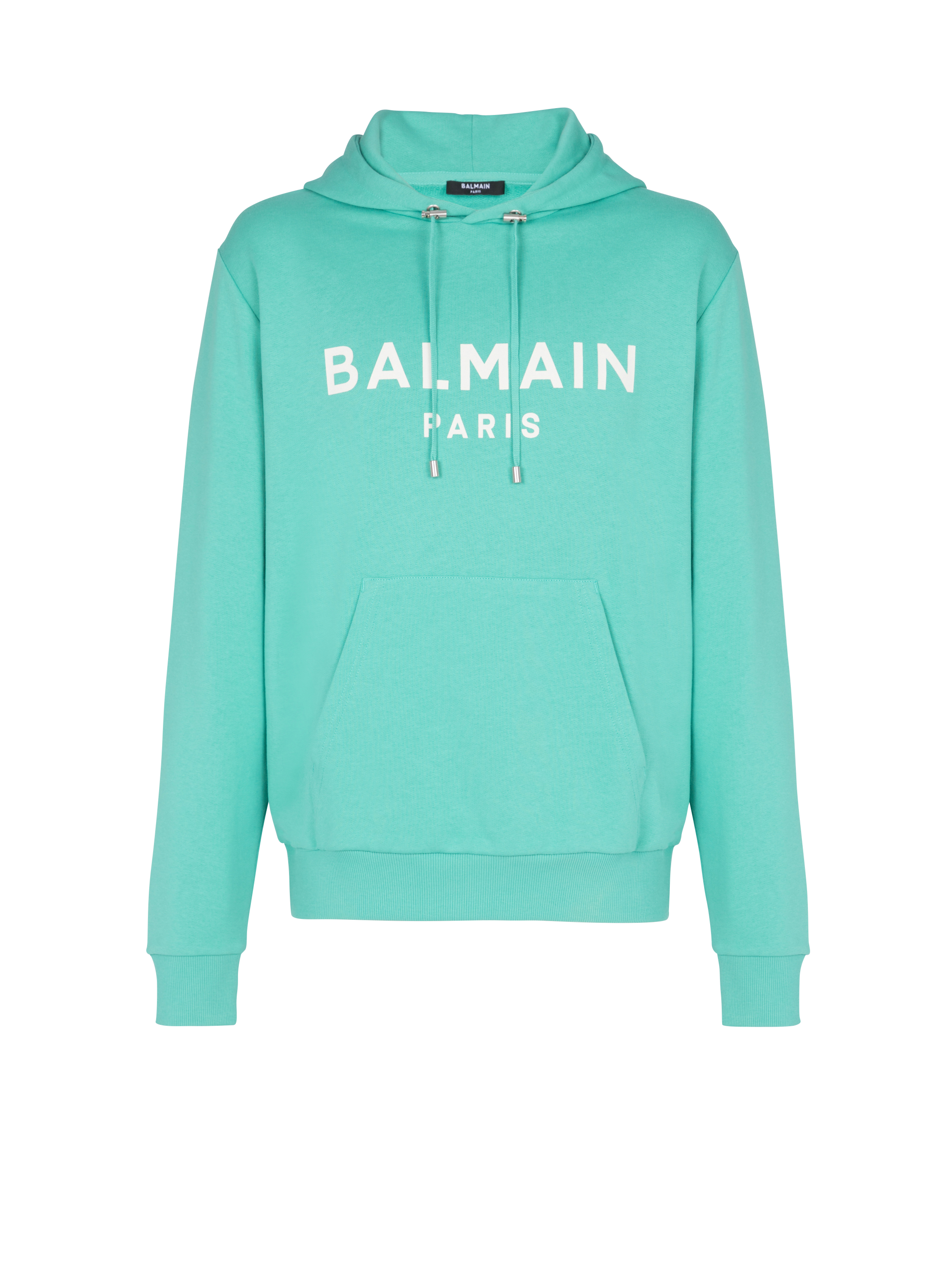 Cotton printed Balmain logo hoodie, blue, hi-res