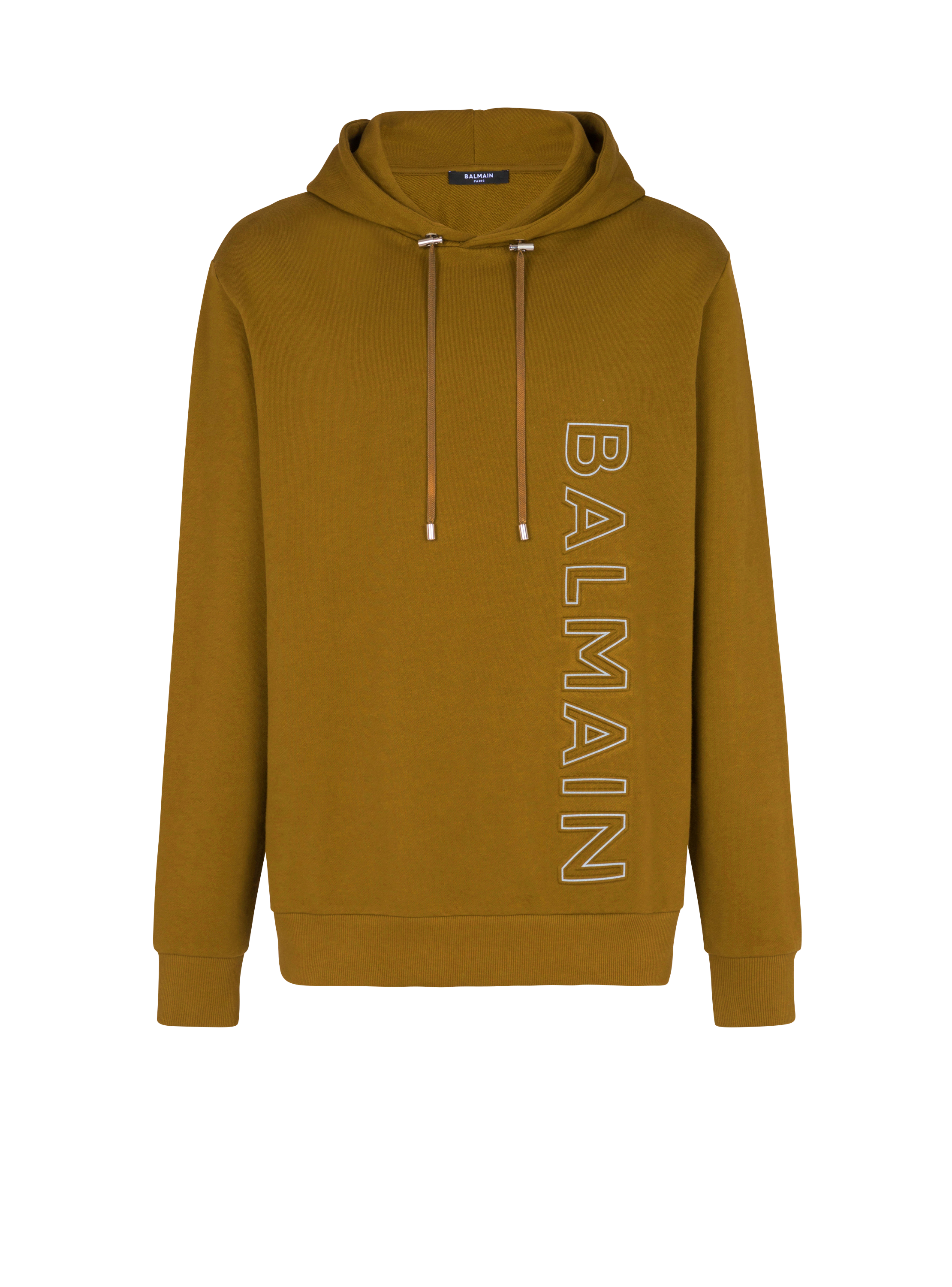 Balmain巴尔曼反光标志环保设计棉质连帽运动衫, khaki, hi-res