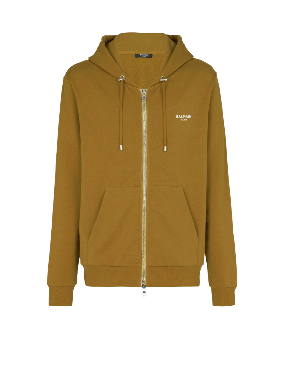 Cotton hoodie in eco-responsible cotton with flocked Balmain logo