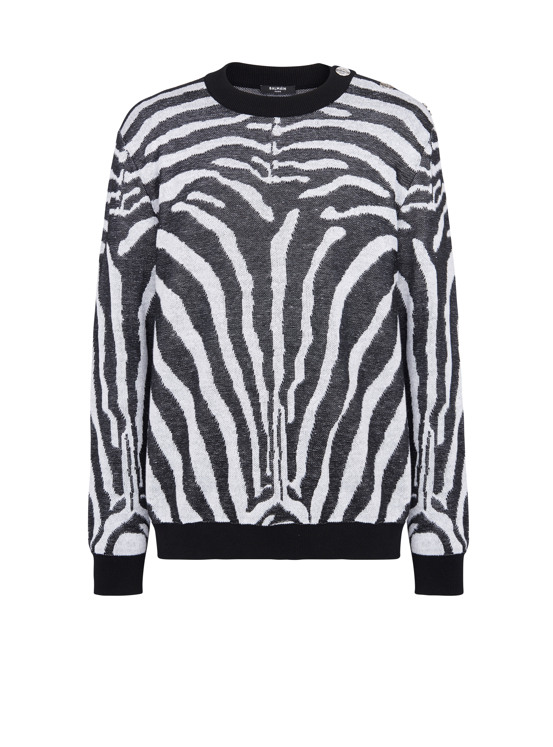 Zebra print linen jumper, black, hi-res