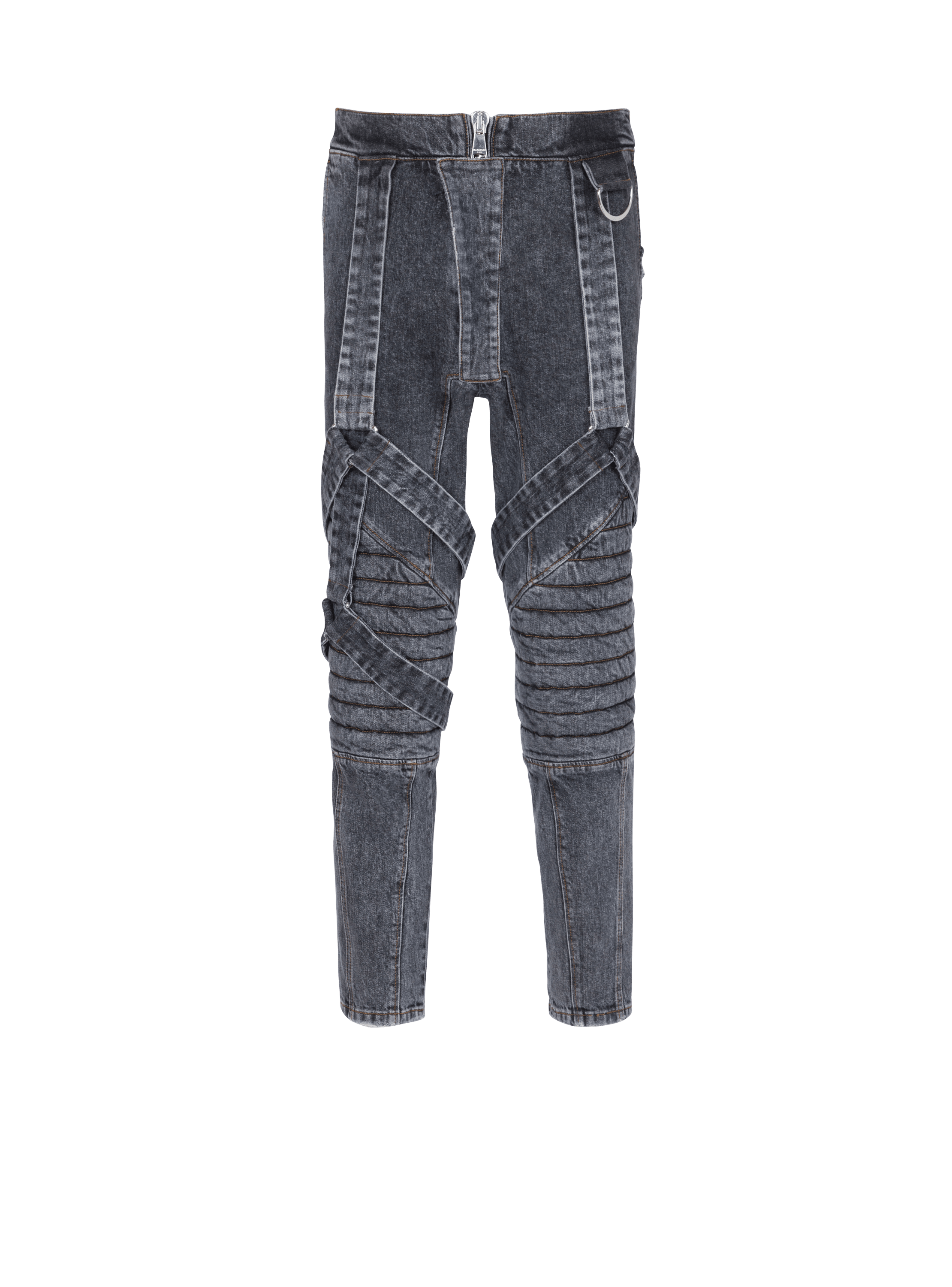 Cotton slim-fit jeans with straps, black, hi-res