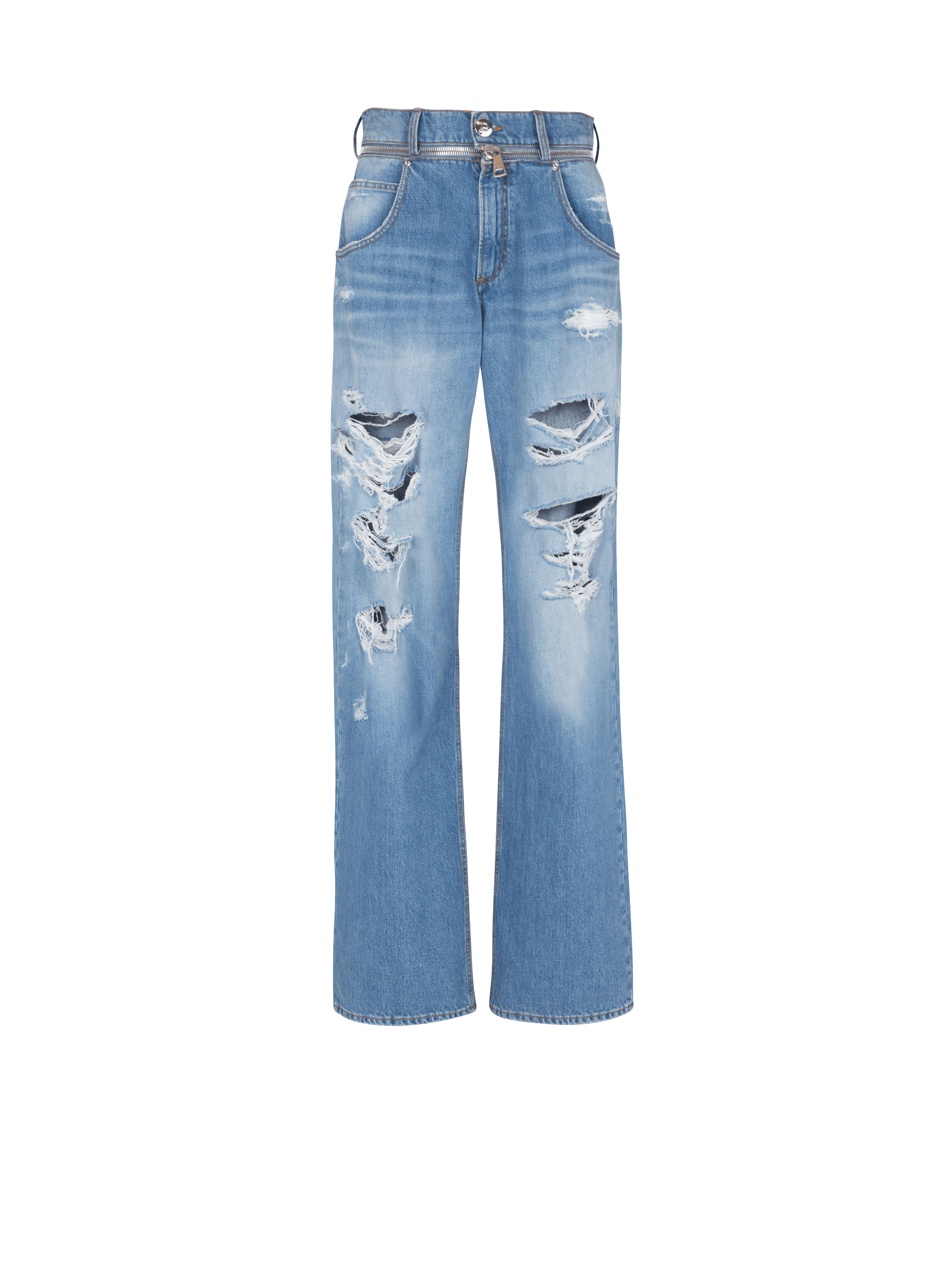 Wide-leg cotton jeans, blue, hi-res