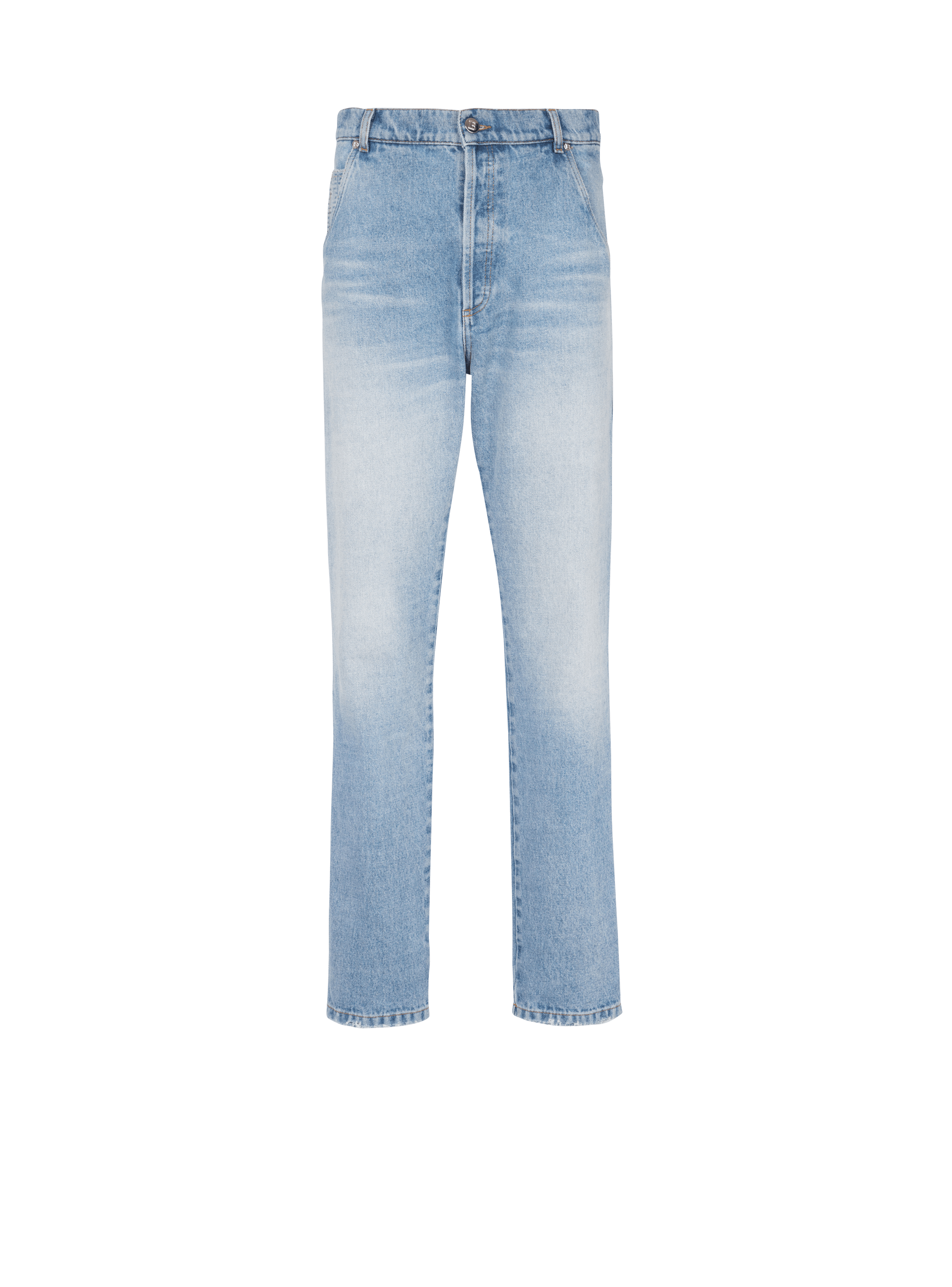 Gerade geschnittene Jeans aus Baumwolle, blau, hi-res