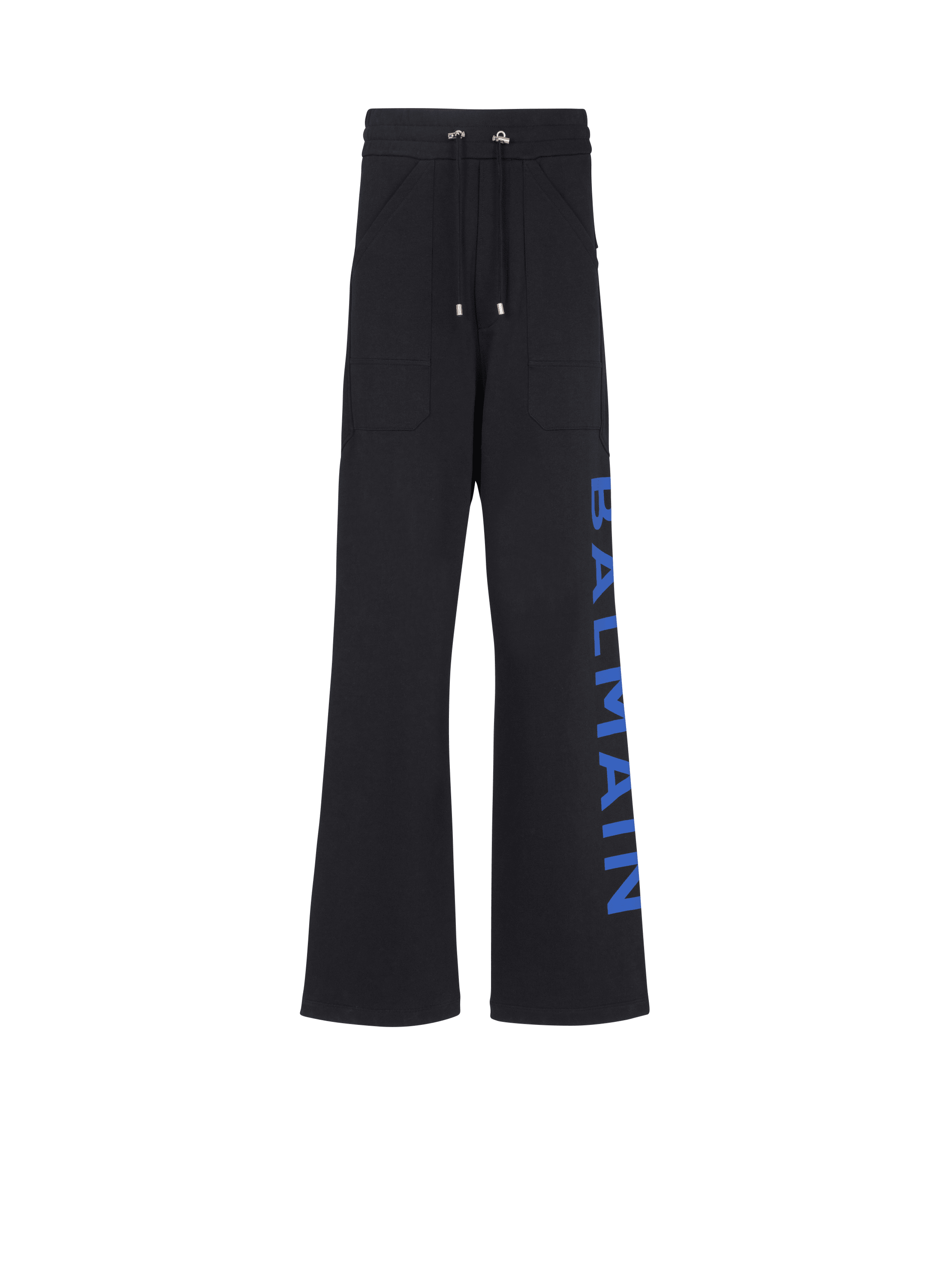 Jogging bottoms in eco-responsible cotton with Balmain logo, black, hi-res