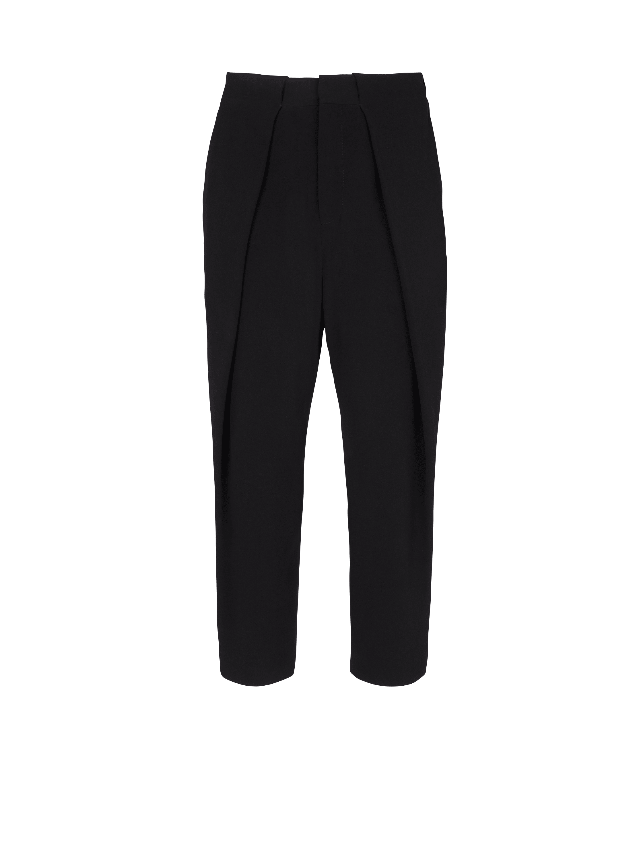 裤脚褶裥羊毛长裤, black, hi-res