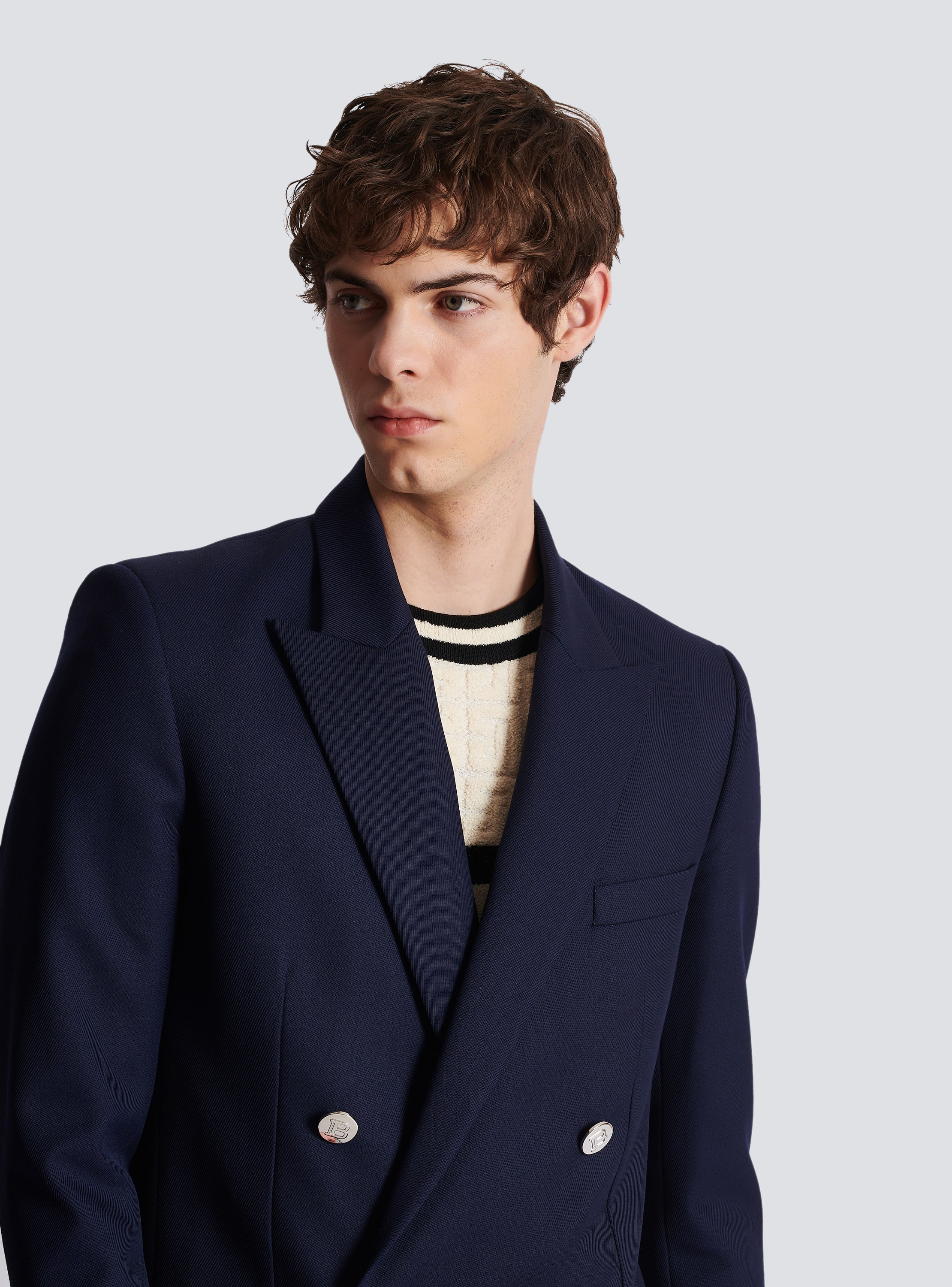 Double-breasted buttoned blazer navy - Men | BALMAIN