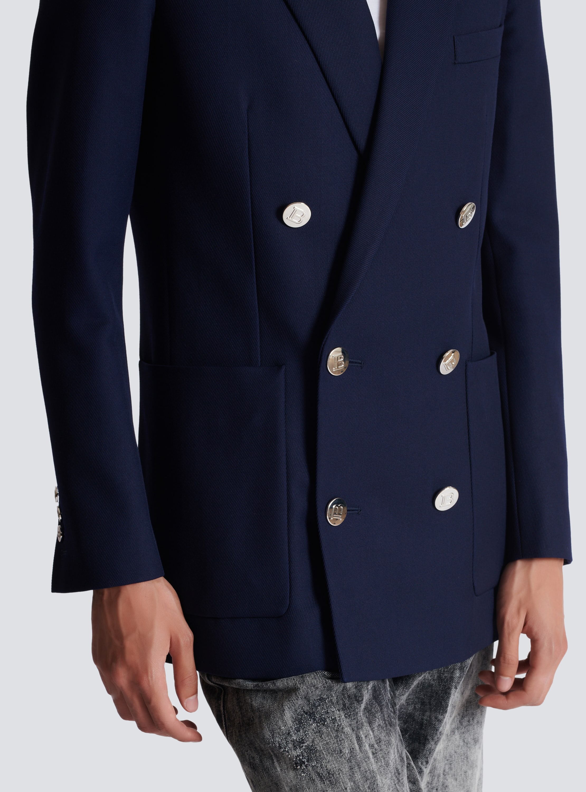 Balmain blue tweed blazer best sale