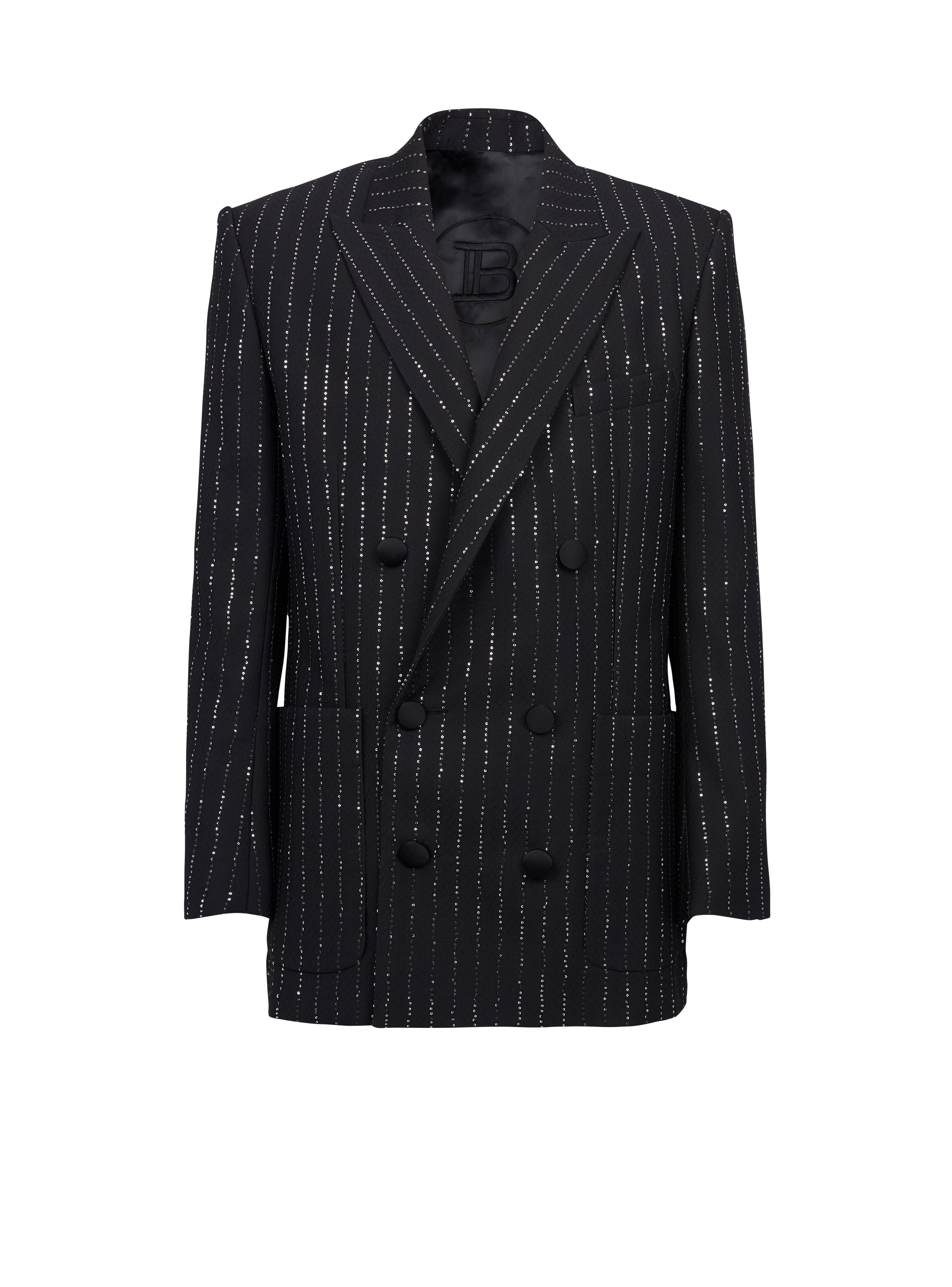 Blazer with sequin stripes, black, hi-res