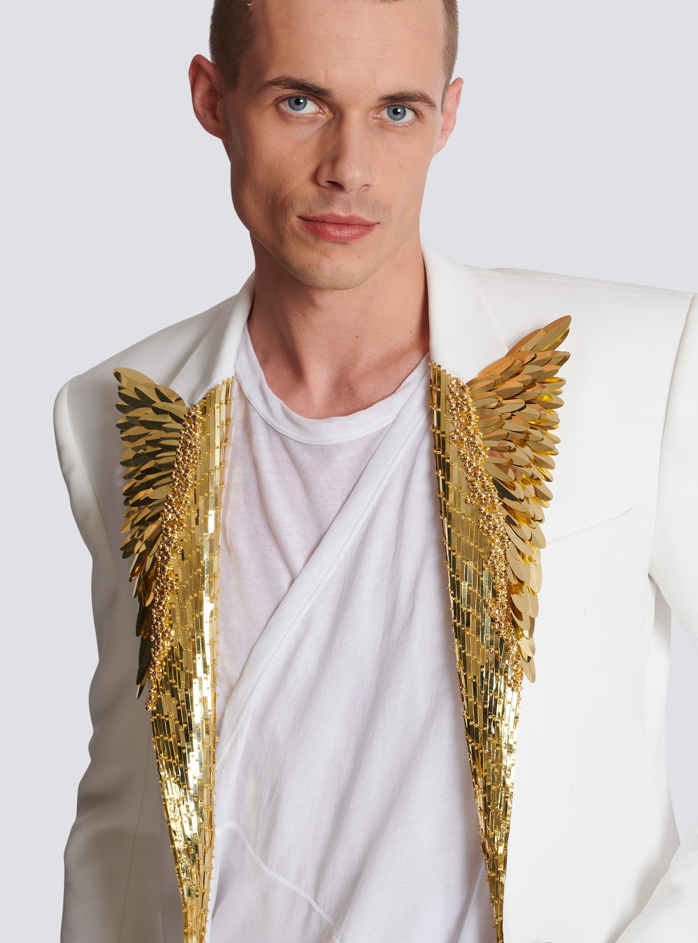 Blazer embroidered with gold feathers white - Men