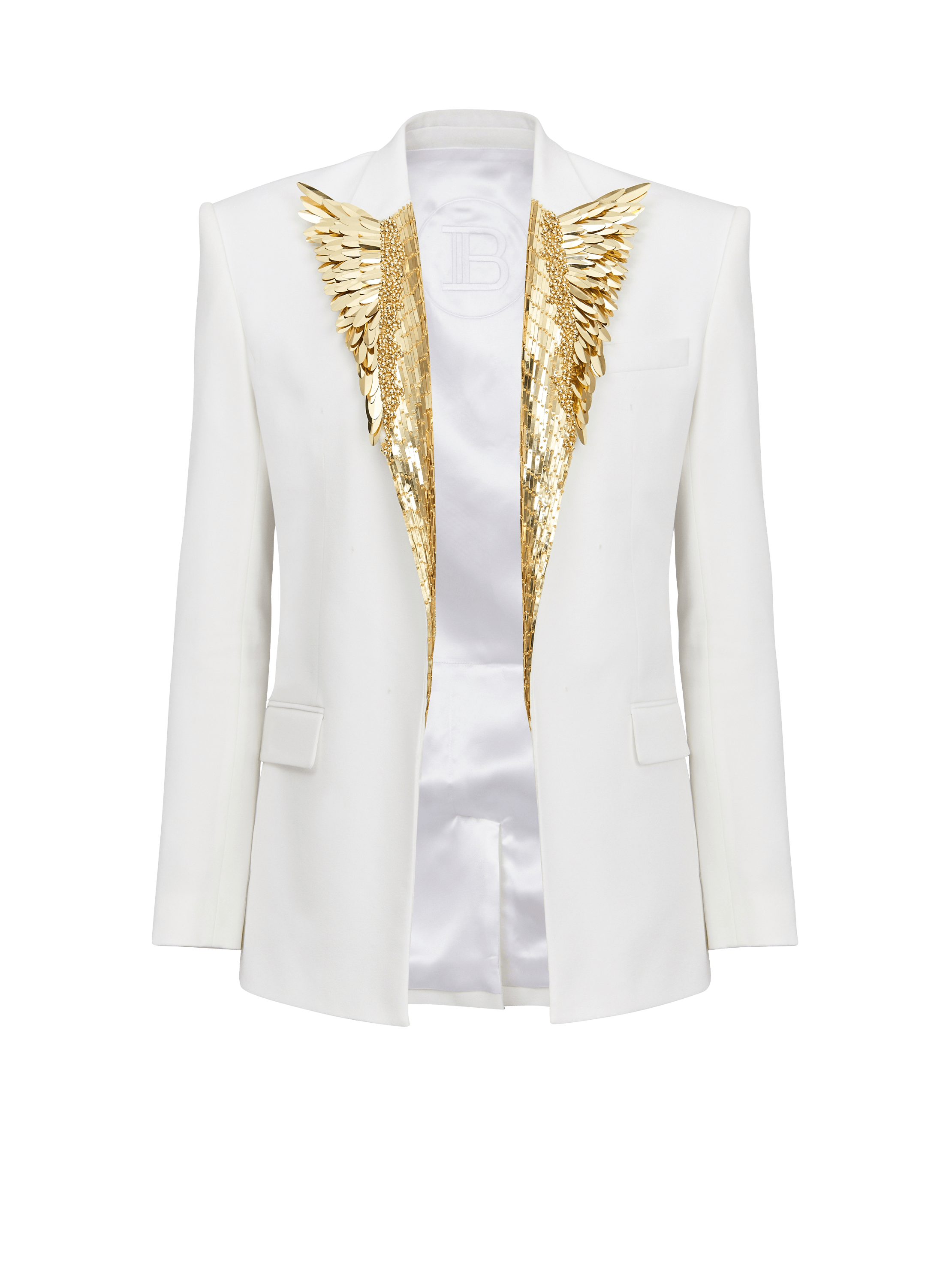 Blazer embroidered with gold feathers white Men BALMAIN