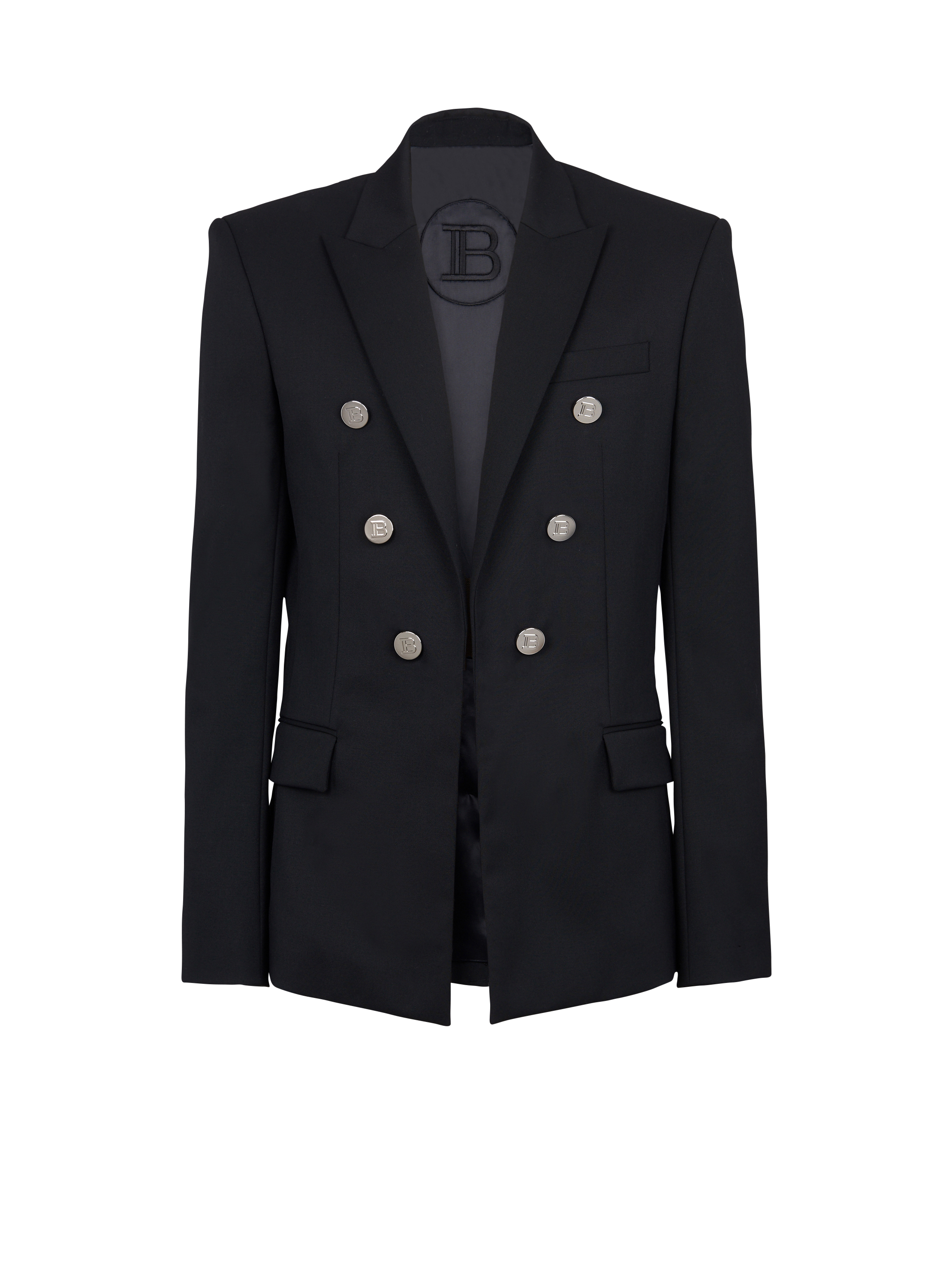 Double-breasted wool blazer, black, hi-res