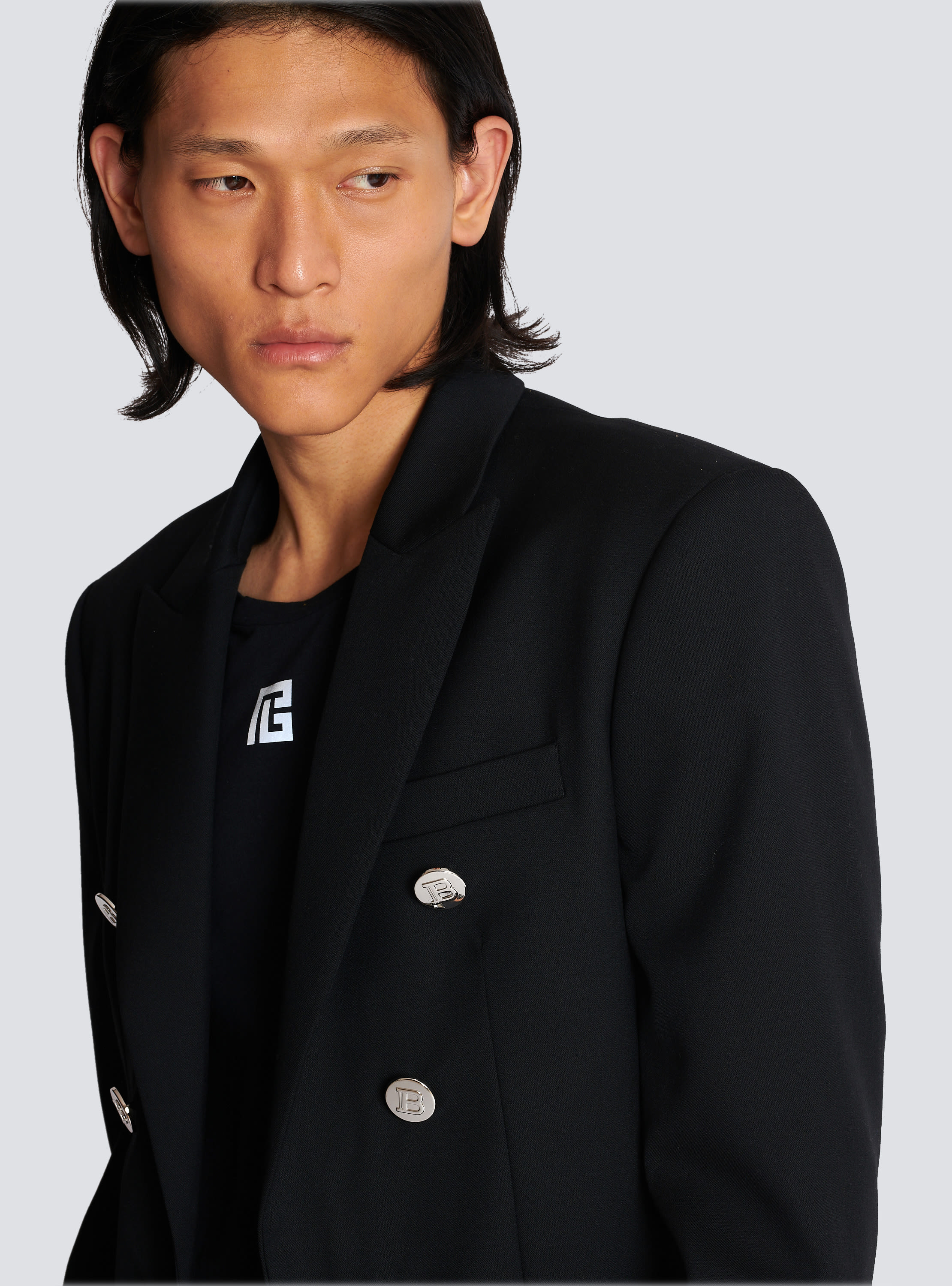 Double-breasted wool blazer black Men | BALMAIN