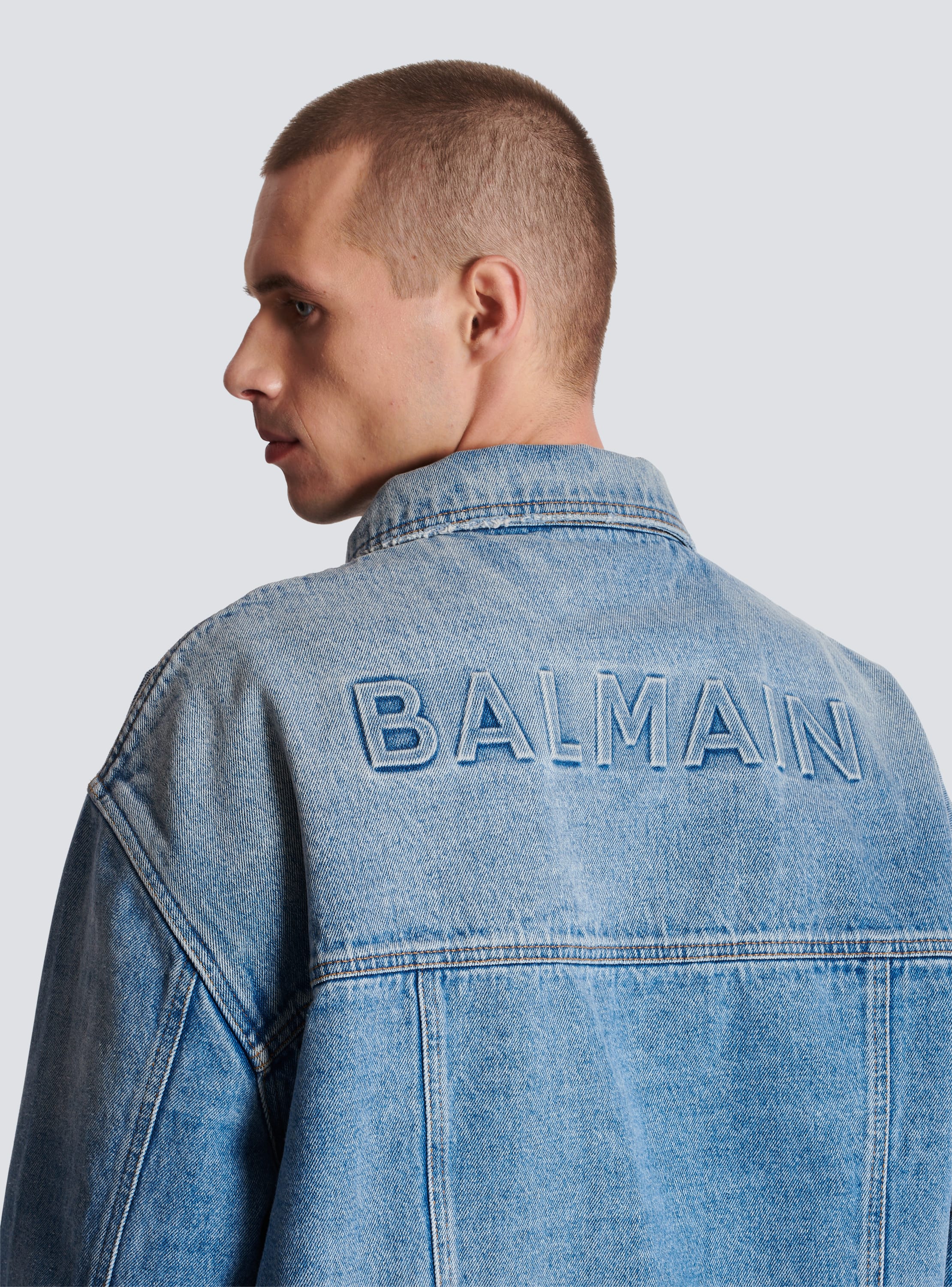 Balmain Blue Monogram Denim Jacket - Men from Brother2Brother UK