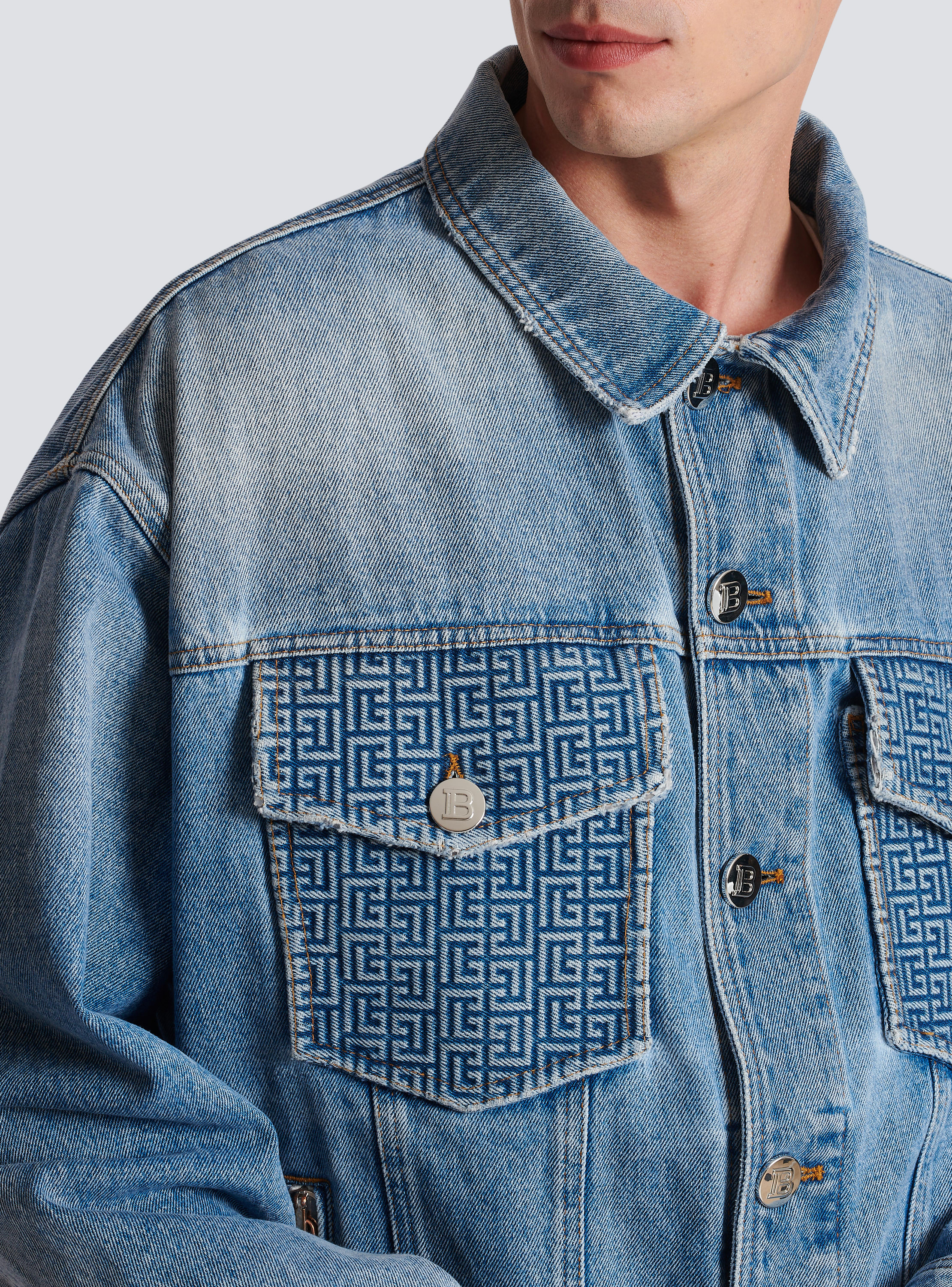 Balmain Men's Denim Jacket with Monogram