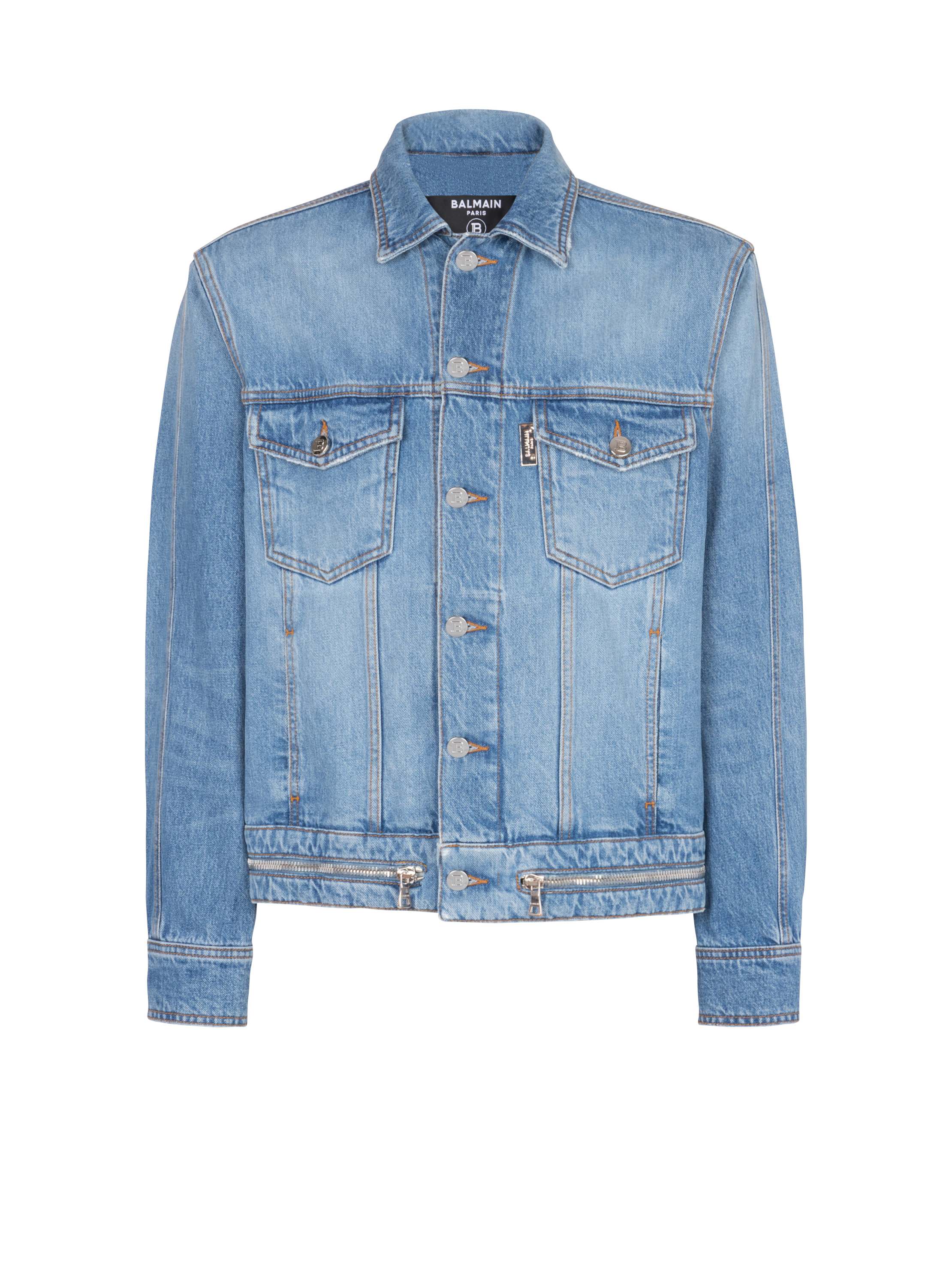 Denim jacket with zip fastening, blue, hi-res