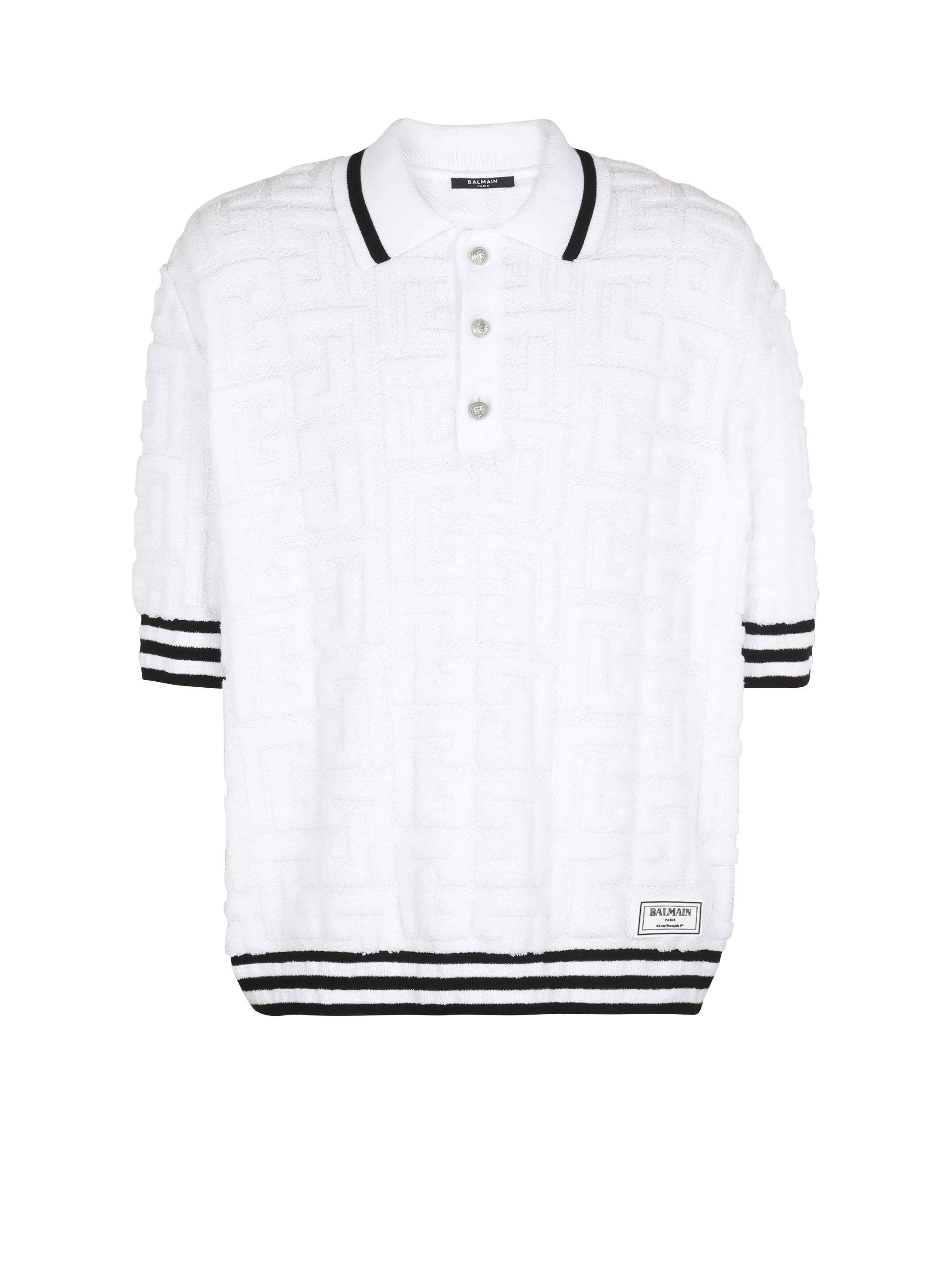 모노그램 코튼 폴로셔츠, 흰색, hi-res