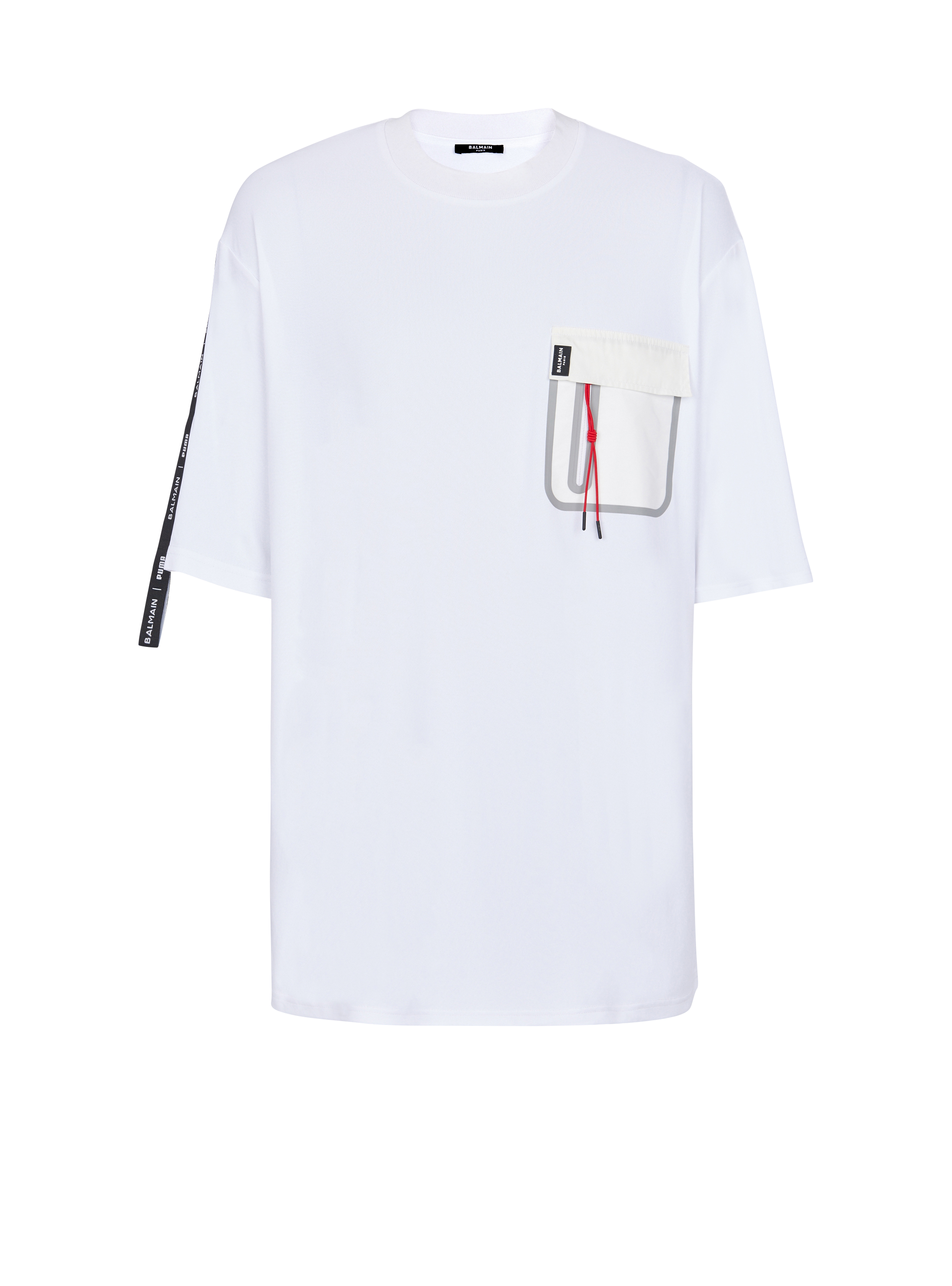 Balmain x Puma - T-shirt oversize con tasca, bianco, hi-res