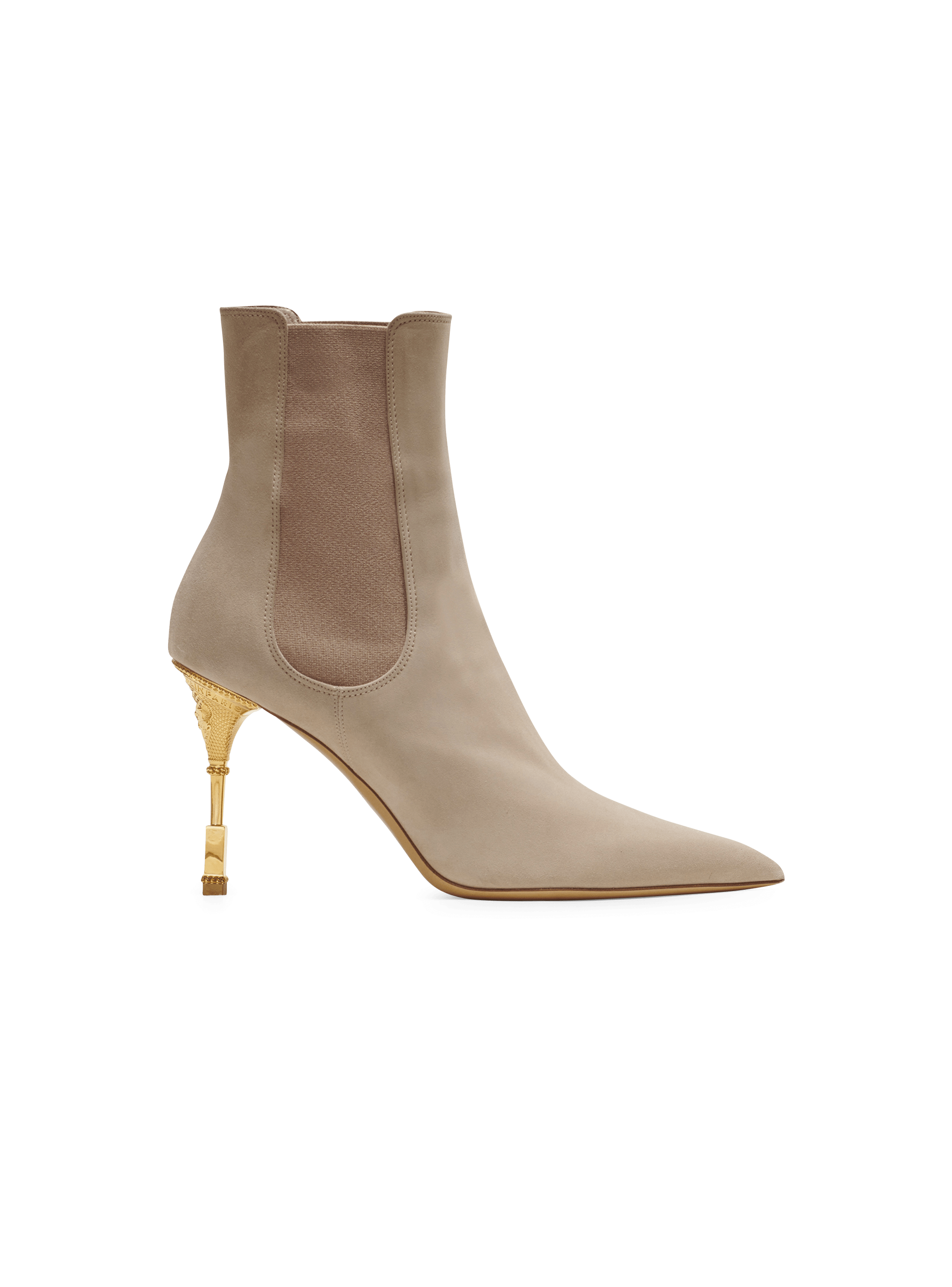 Moneta suede ankle boots with engraved heel, beige, hi-res