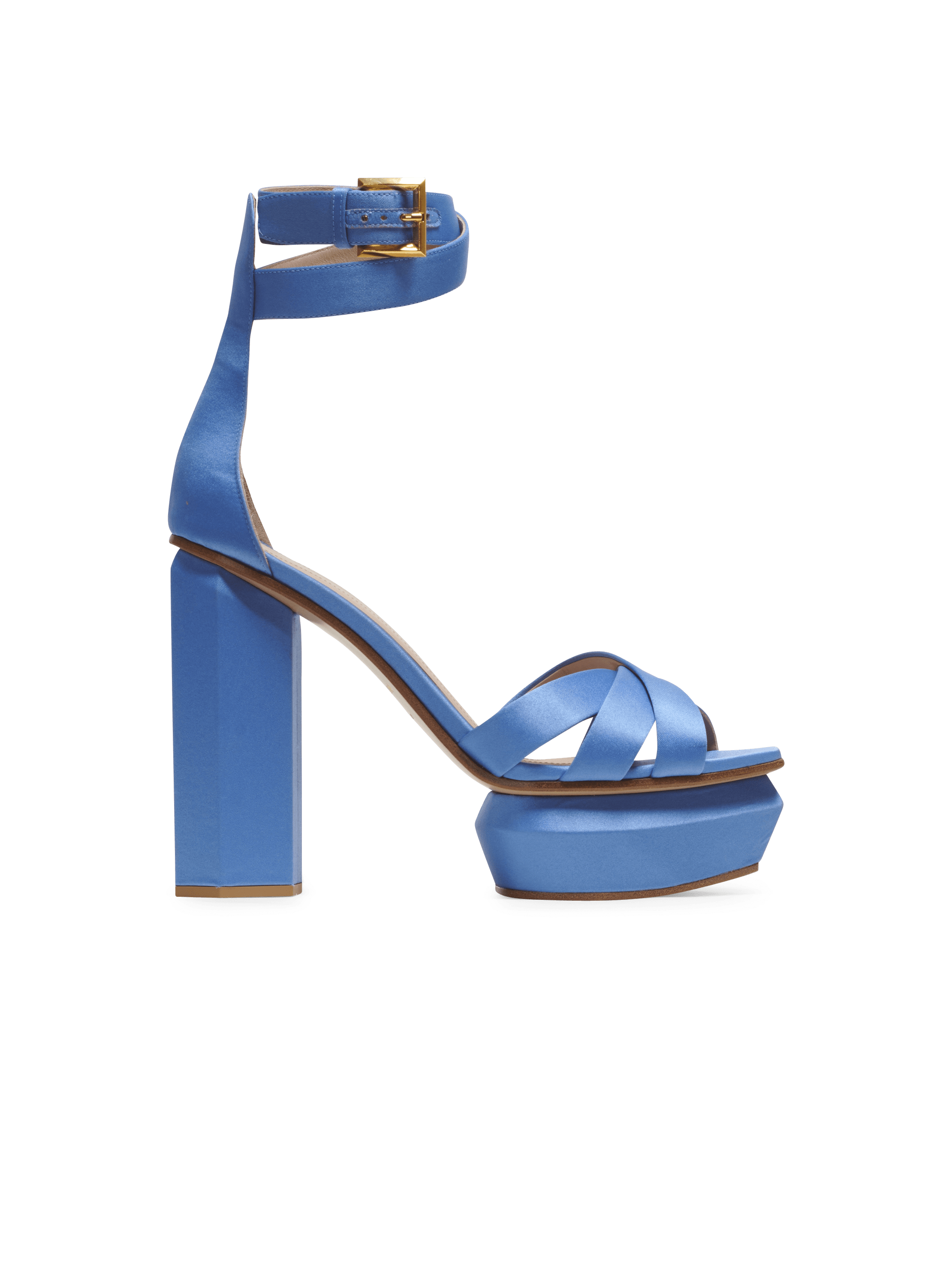 Ava satin platform sandals, blue, hi-res