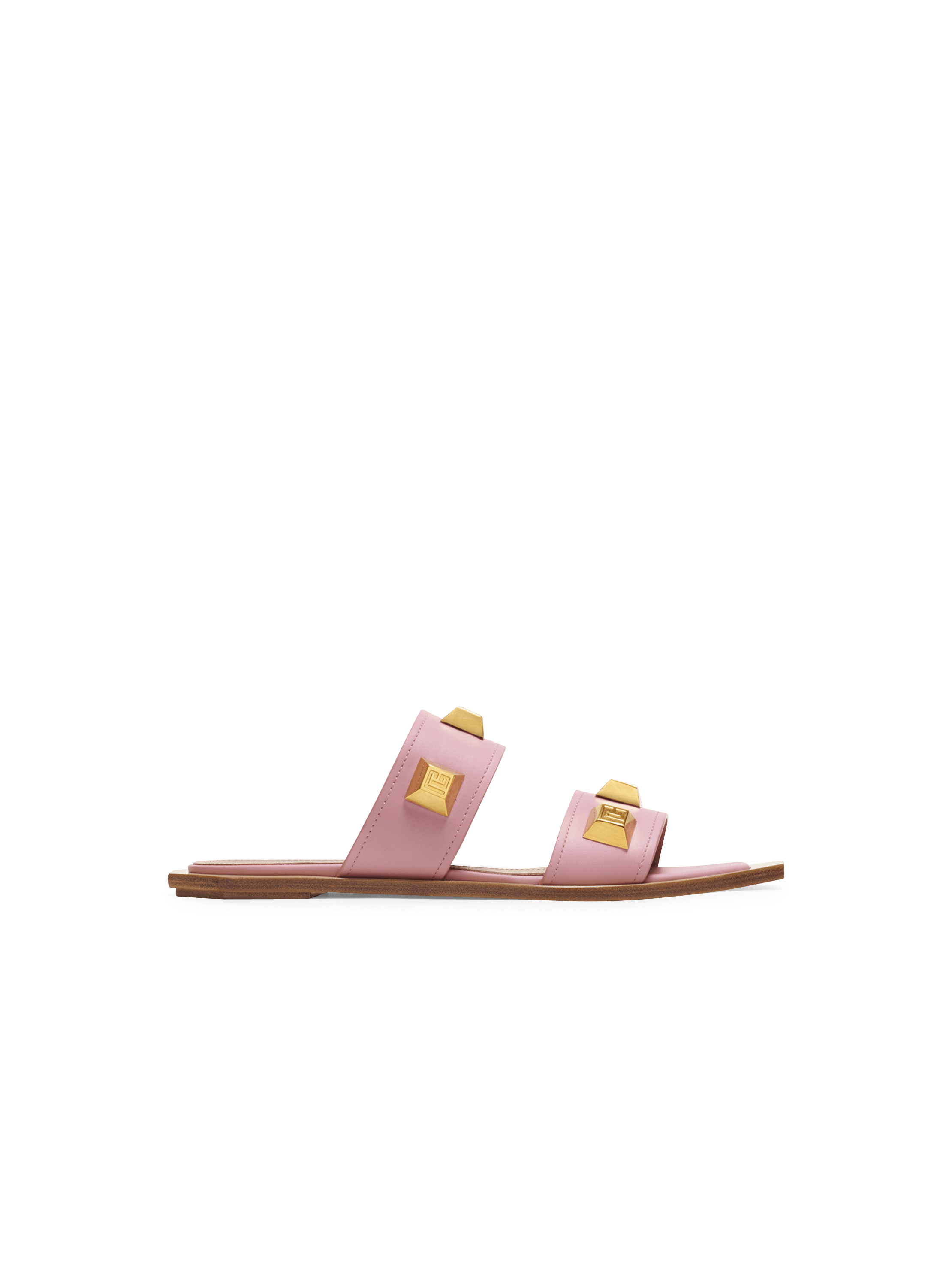 Ana flat mules in smooth leather, pink, hi-res