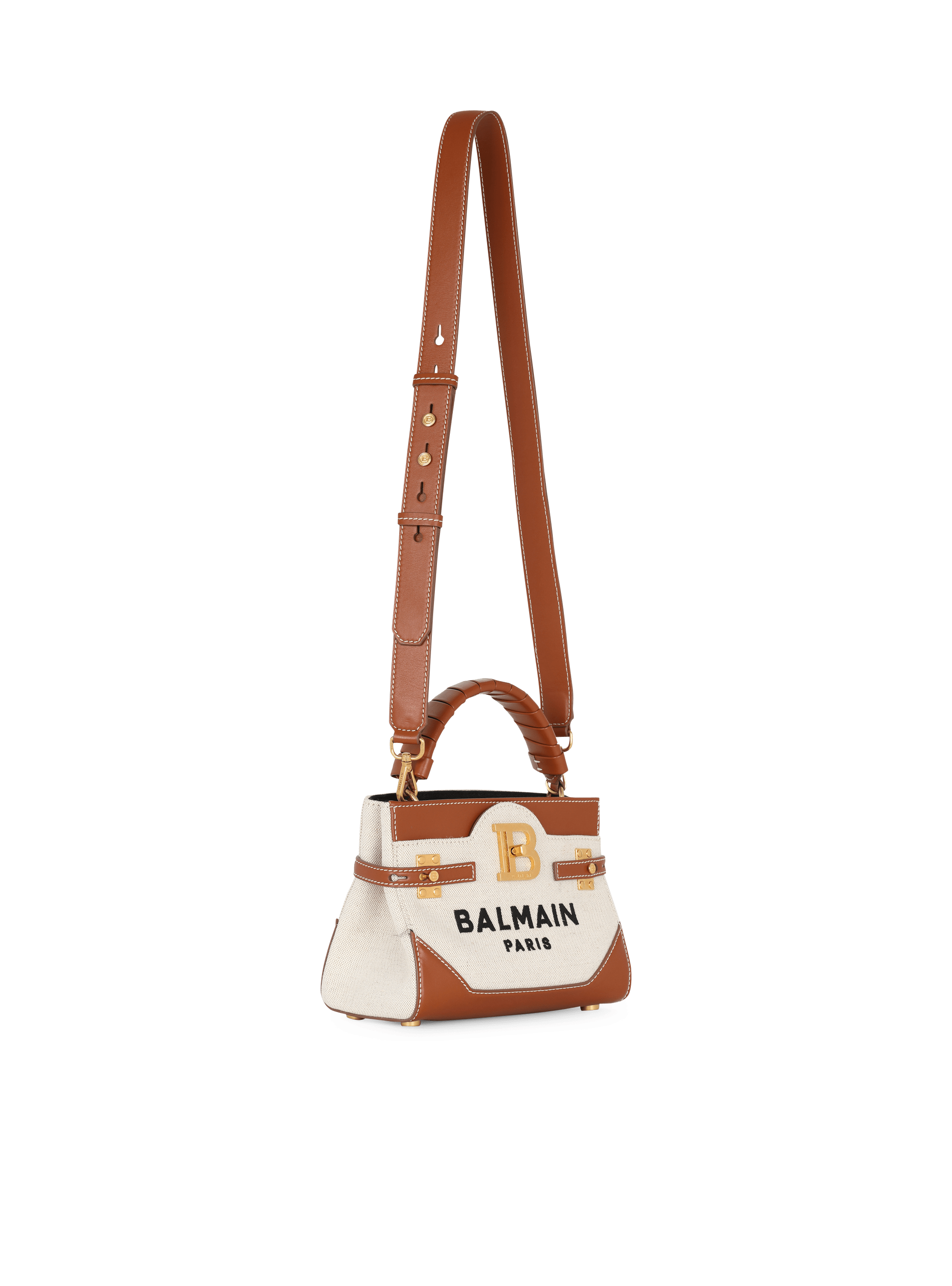 B-Buzz 22 Canvas Top Handle Bag with leather insert - Women | BALMAIN