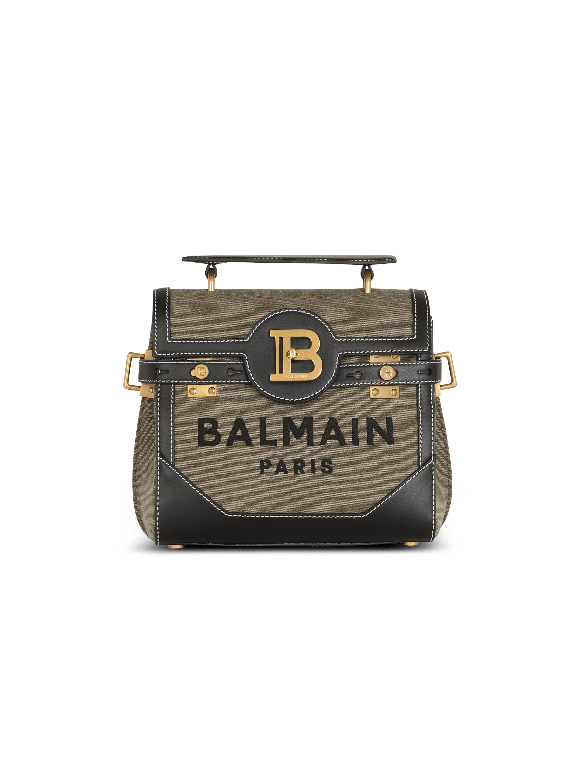 B-Buzz 23 黑色皮革饰片卡其色帆布包
