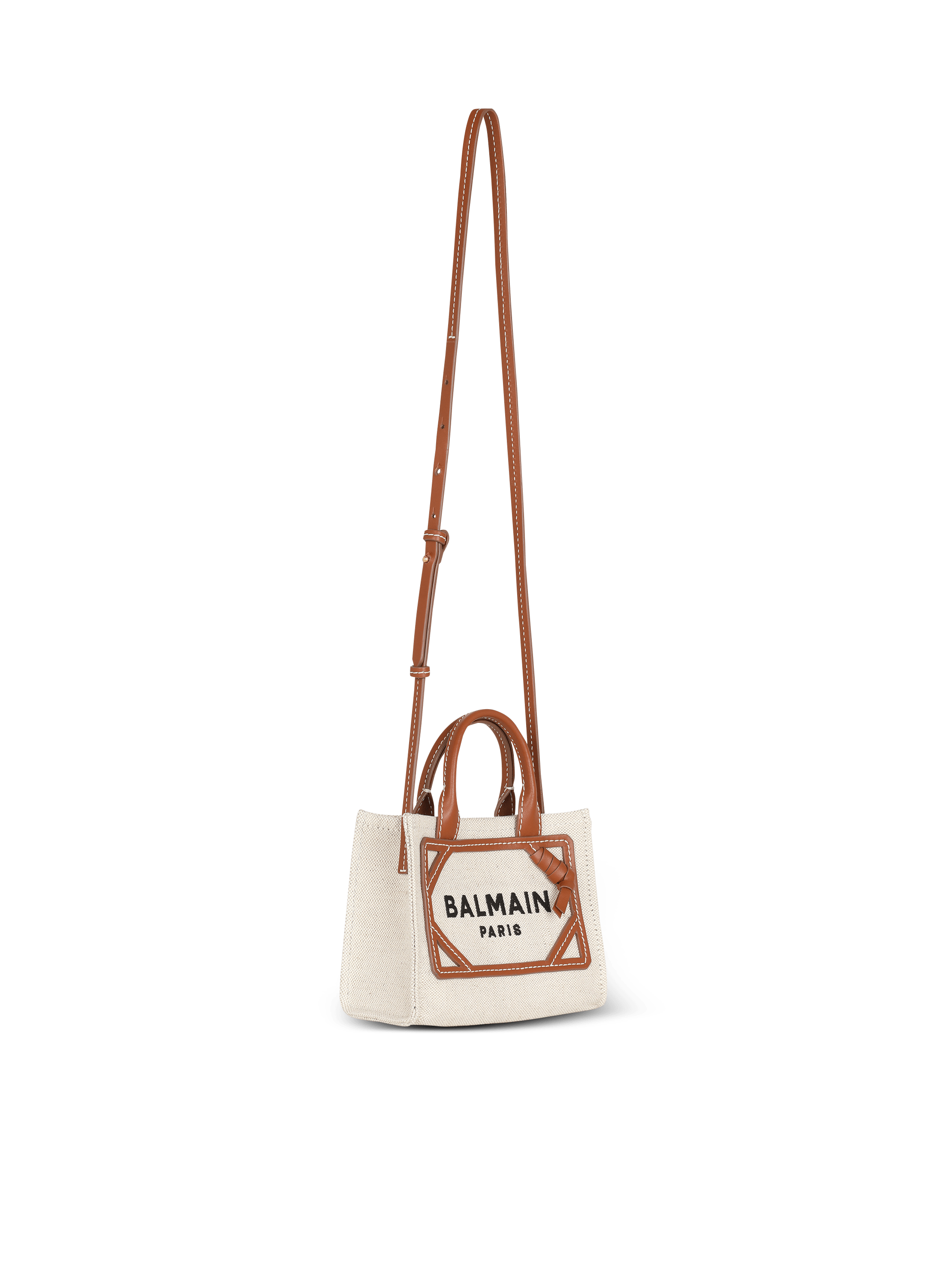 B-Army small canvas shopping bag with leather inserts brown - Women