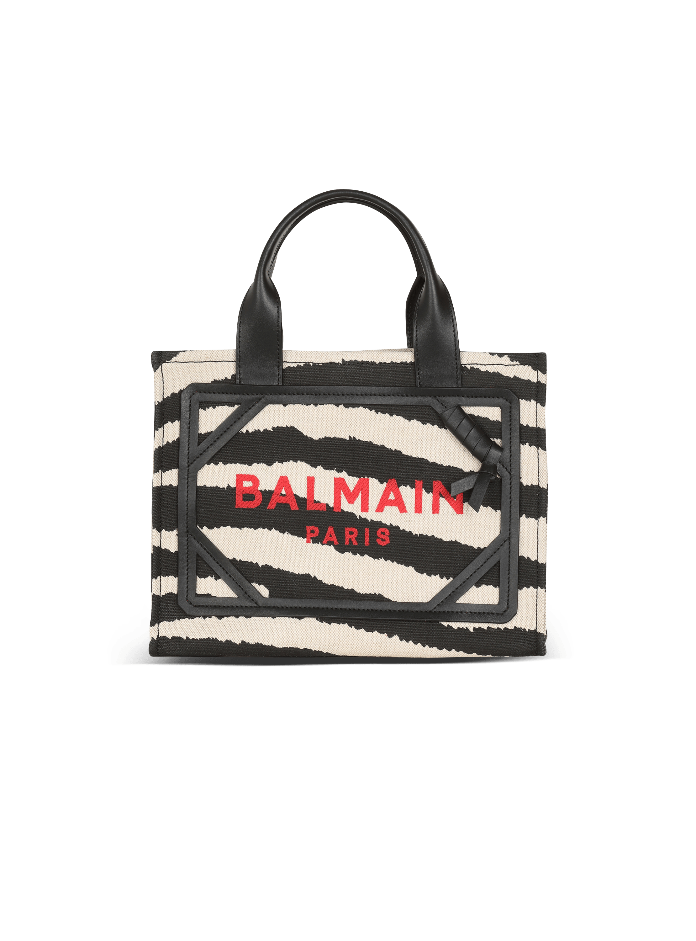 B-Army small zebra print canvas shopping bag with leather inserts