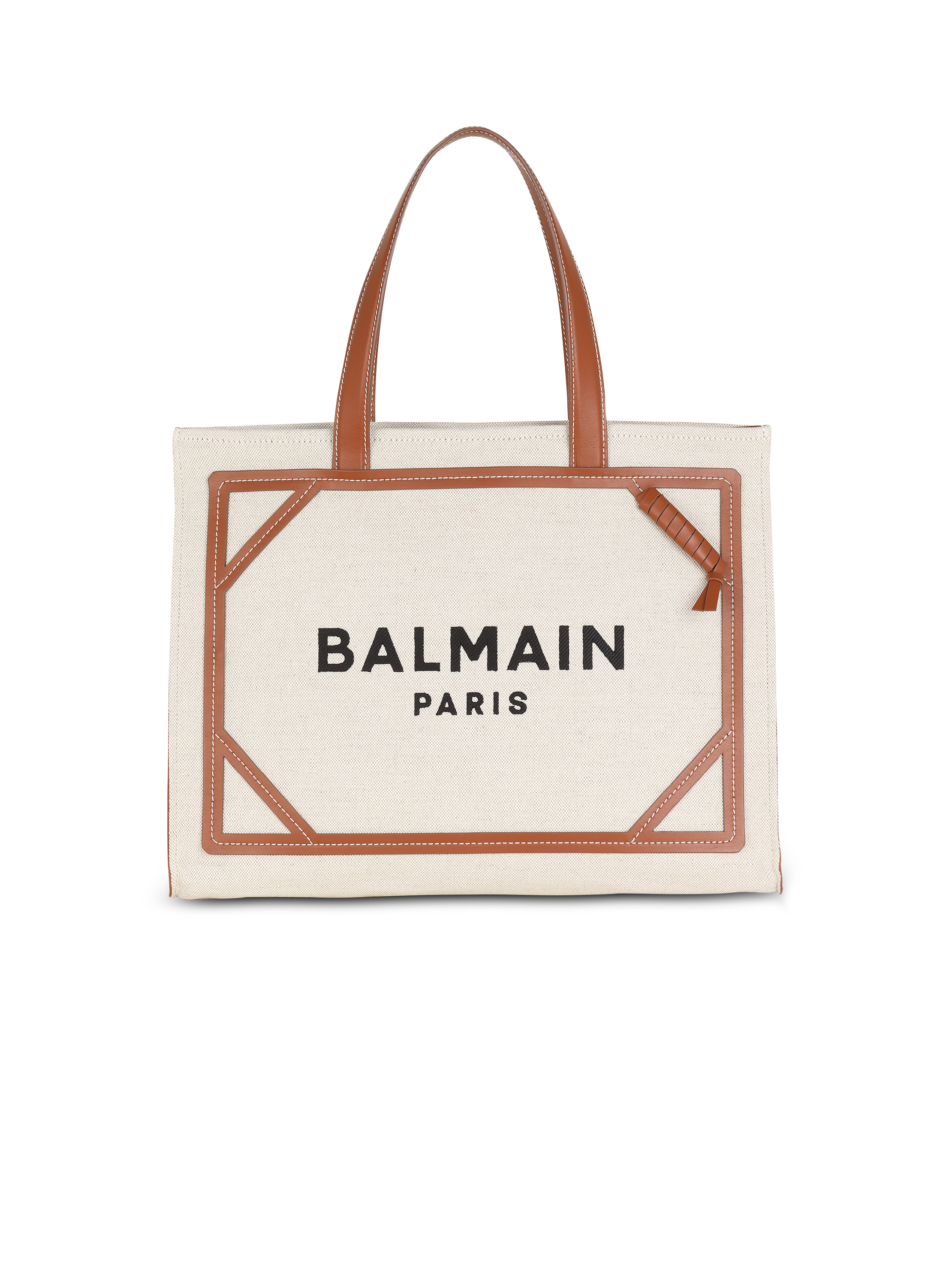 canvas bag with leather details beige Women | BALMAIN