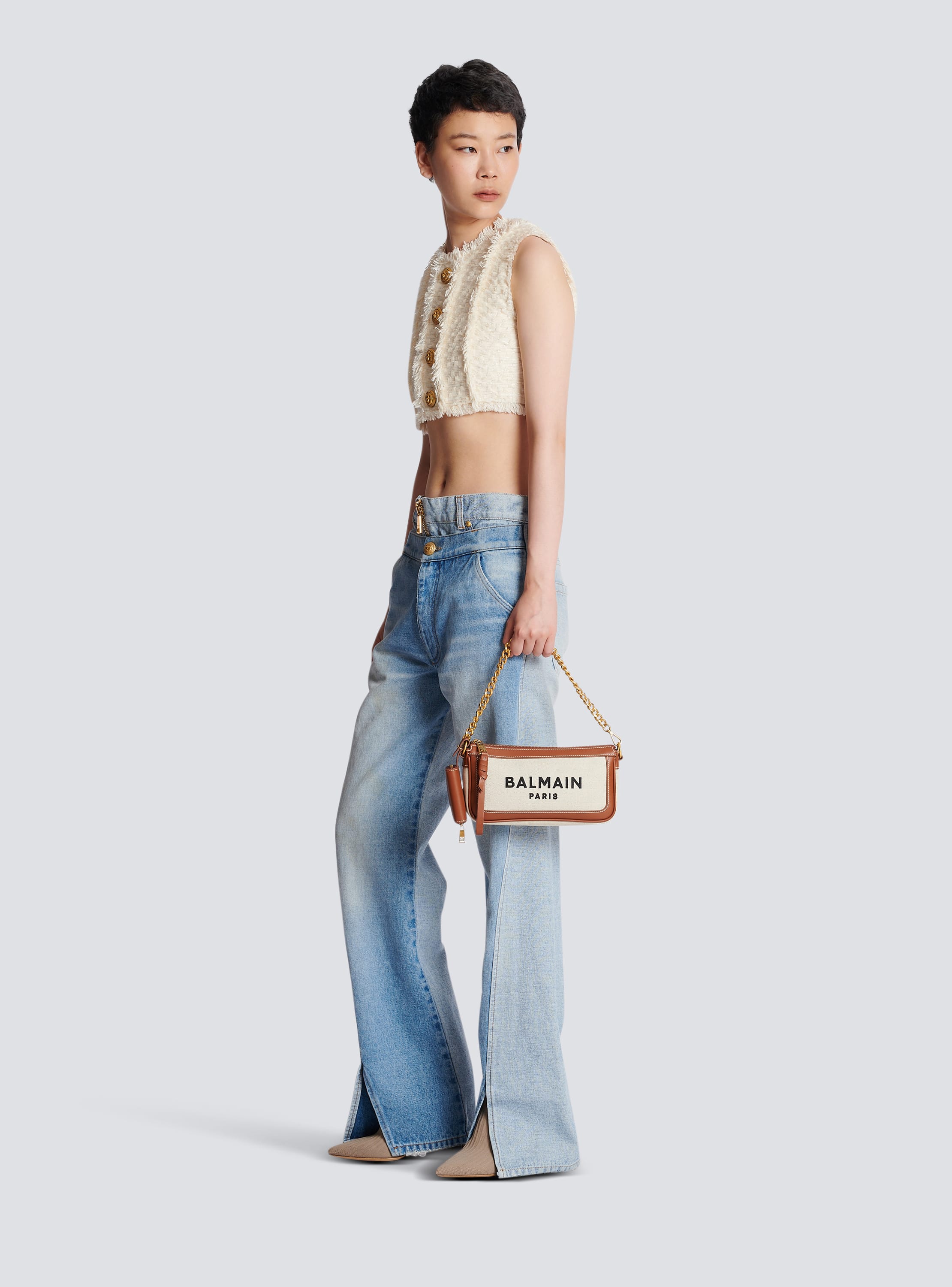 Balmain - Mini Reporter Bag in Canvas and Leather